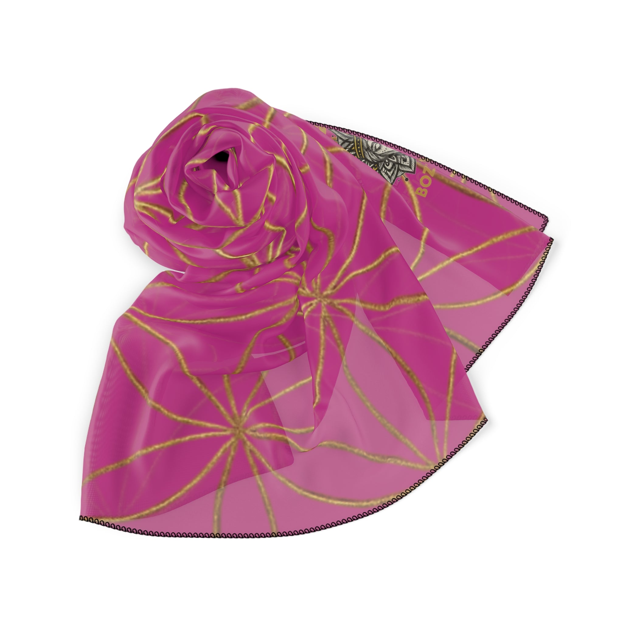 Bozz Queen Flower of Life Scarf - Pink & Gold Elegant Lightweight Poly Scarf