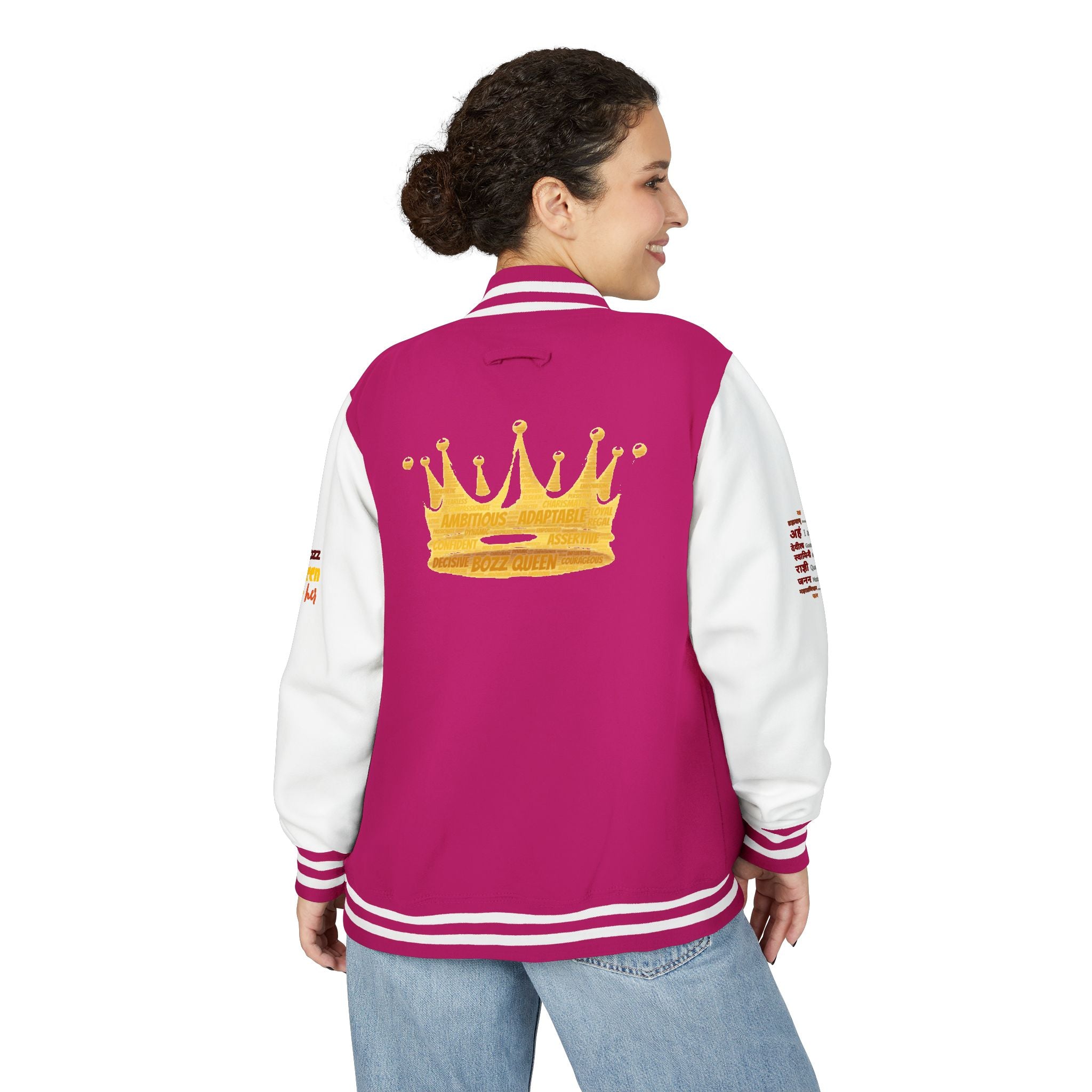 Bozz Queen Crown Design Letterman Jacket - Unisex Heavyweight Varsity Jacket