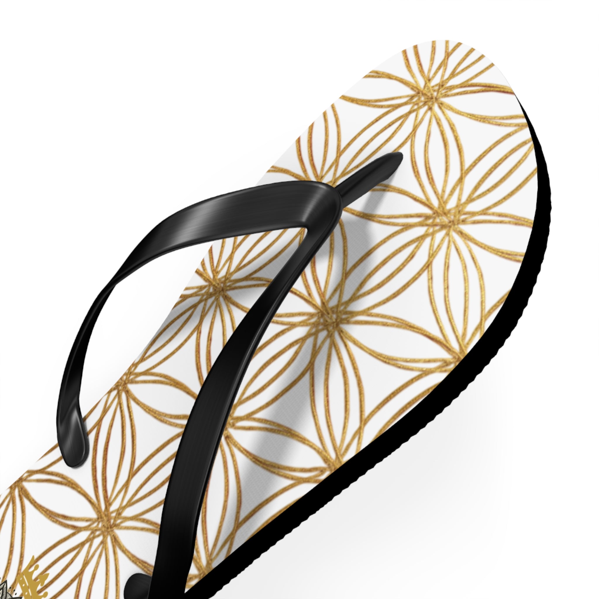 Bozz Queen White & Gold Flower of Life Flip Flops - Elegant Beach Sandals