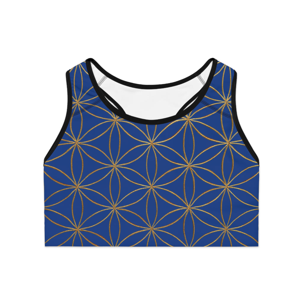 Bozz Queen Dark Blue & Gold Flower of Life Sports Bra - Yoga Workout Top