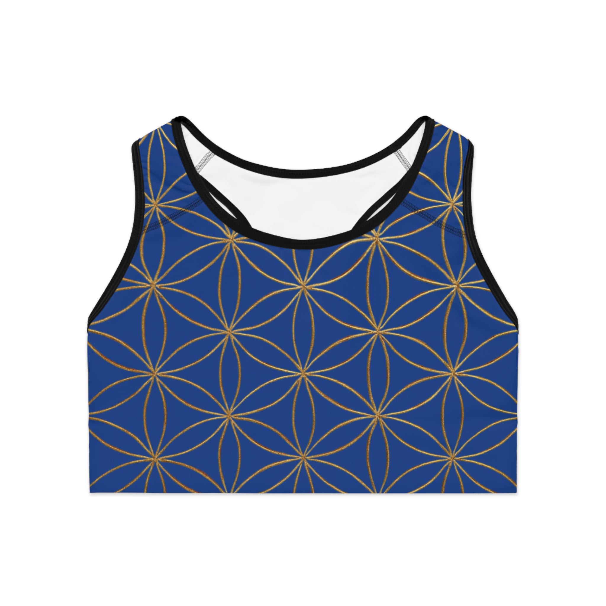Bozz Queen Dark Blue & Gold Flower of Life Sports Bra - Yoga Workout Top