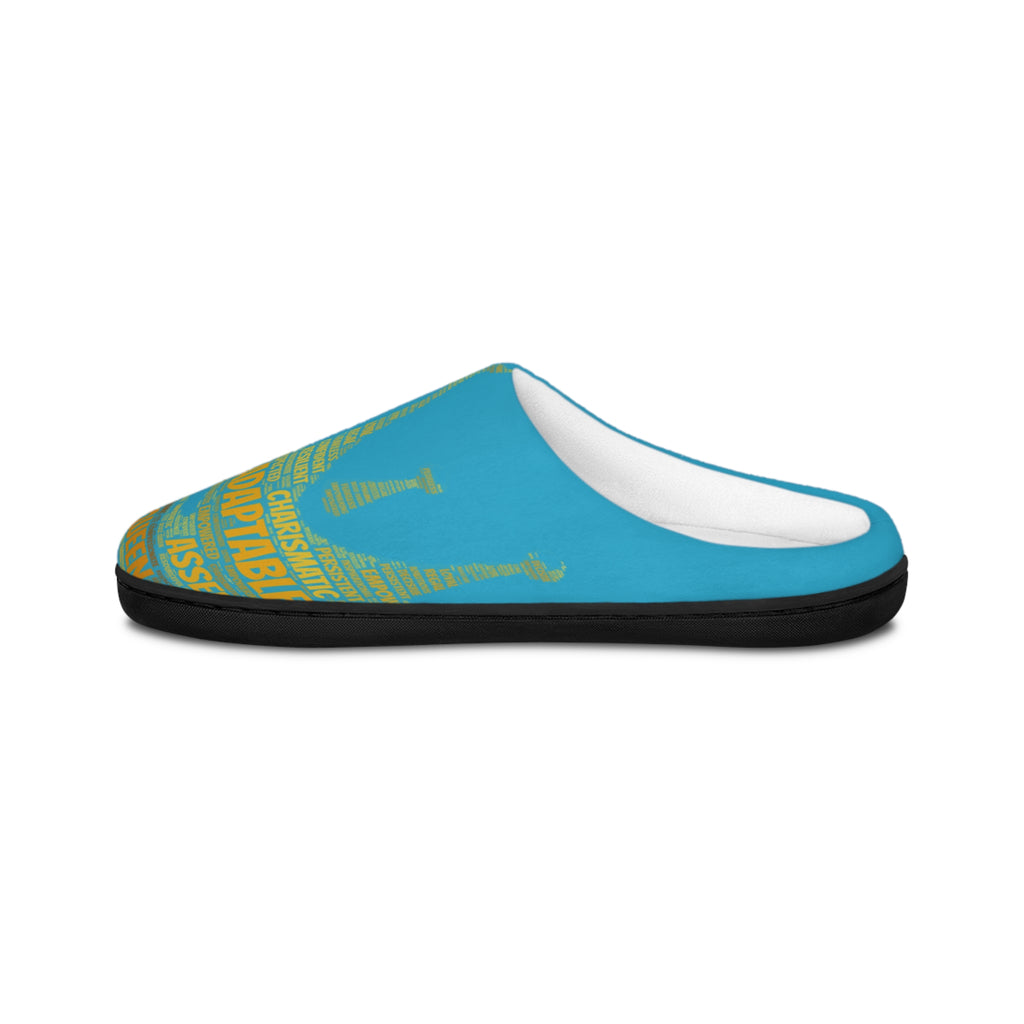 Bozz Queen Turquoise & Gold Women's Indoor Slippers - Soft Flannel House Shoes
