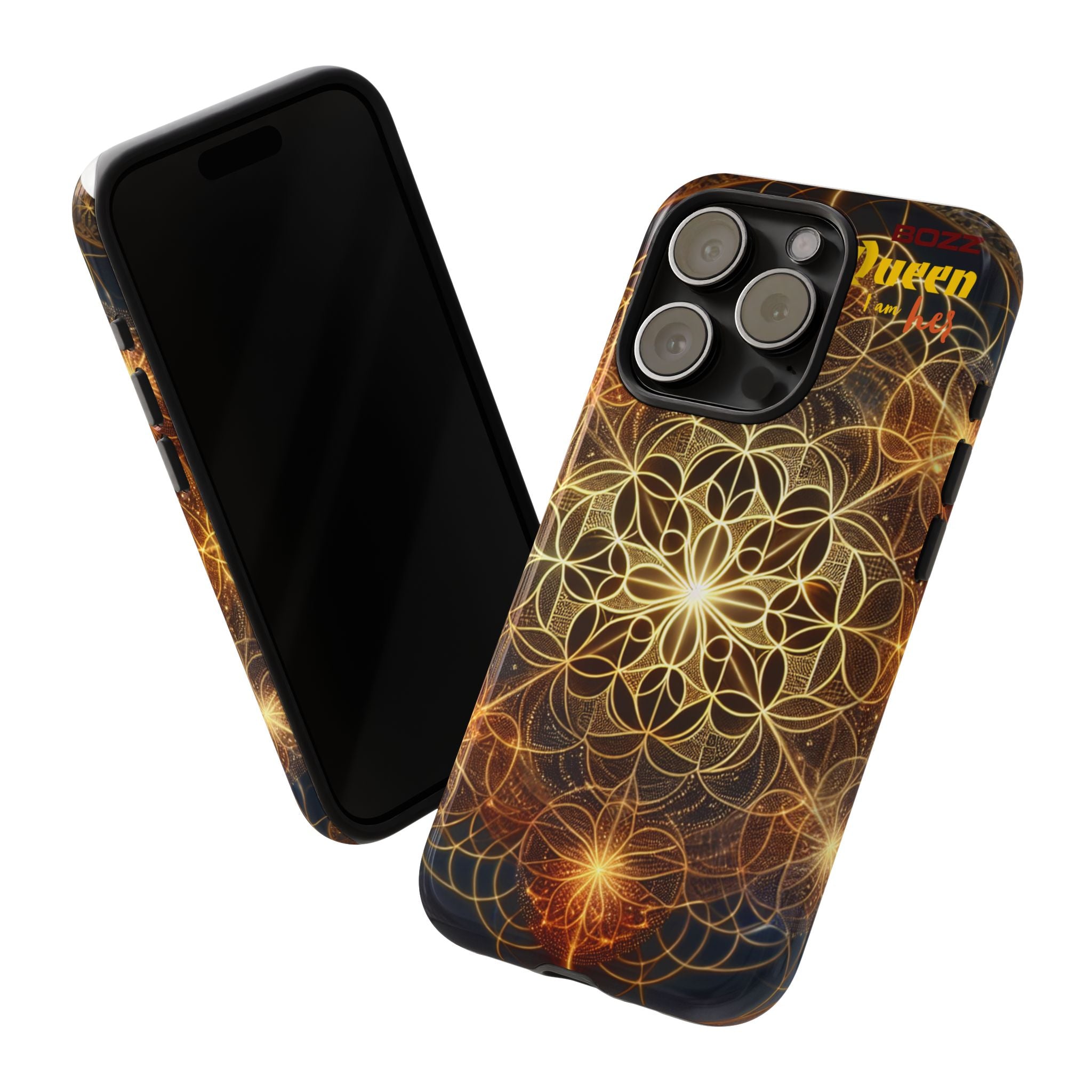 Golden Flower Mandala Phone Case, Tough Cases, Bohemian Phone Cover, Unique Gift for Him/Her, Spiritual and Artistic Design