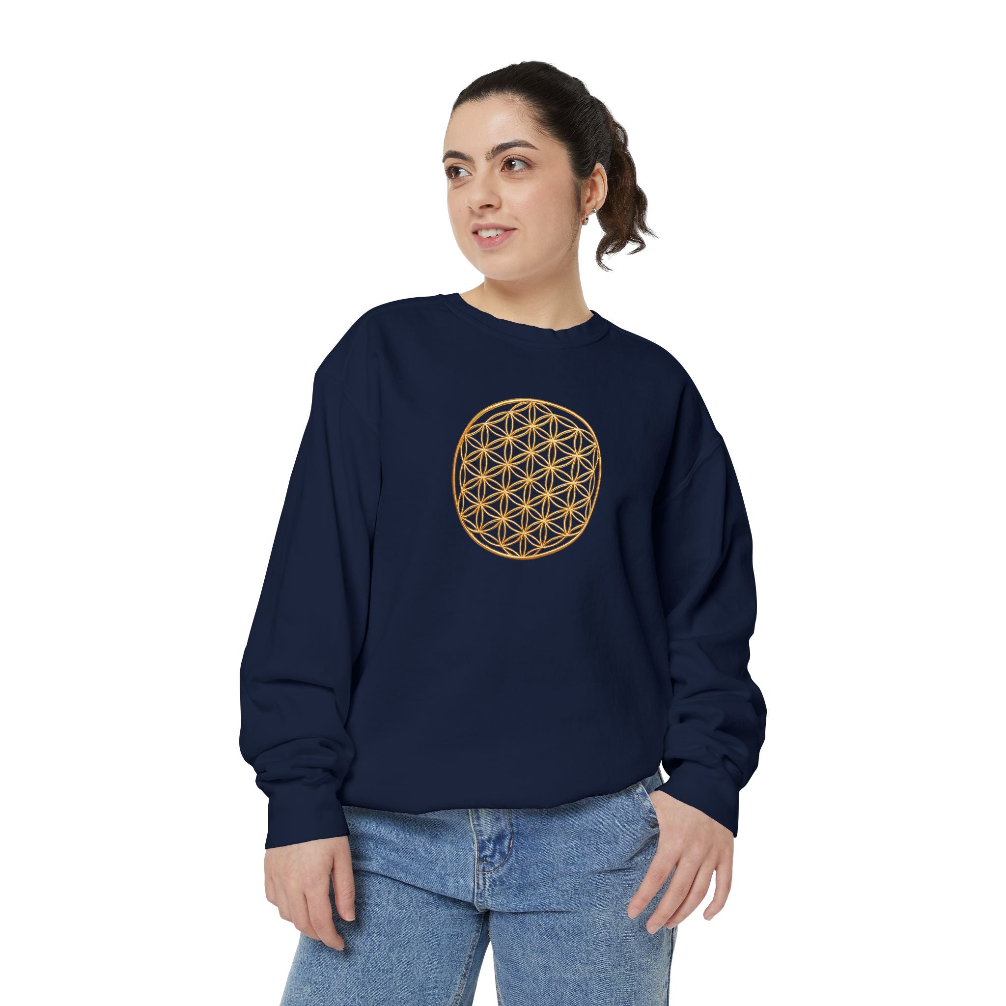 Bozz Queen Women Garment-Dyed Sweatshirt - Flower of Life Design
