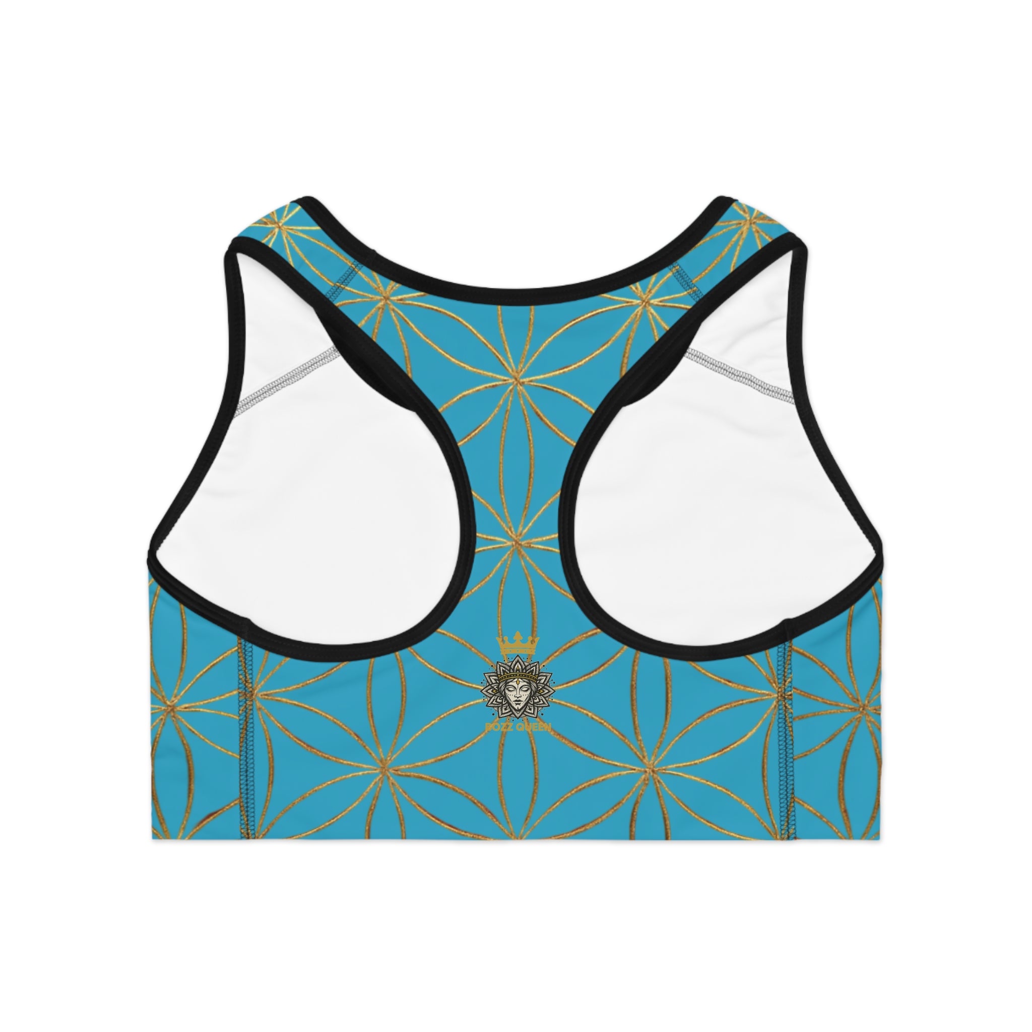 Bozz Queen Turquoise & Gold Flower of Life Sports Bra - Yoga Workout Top