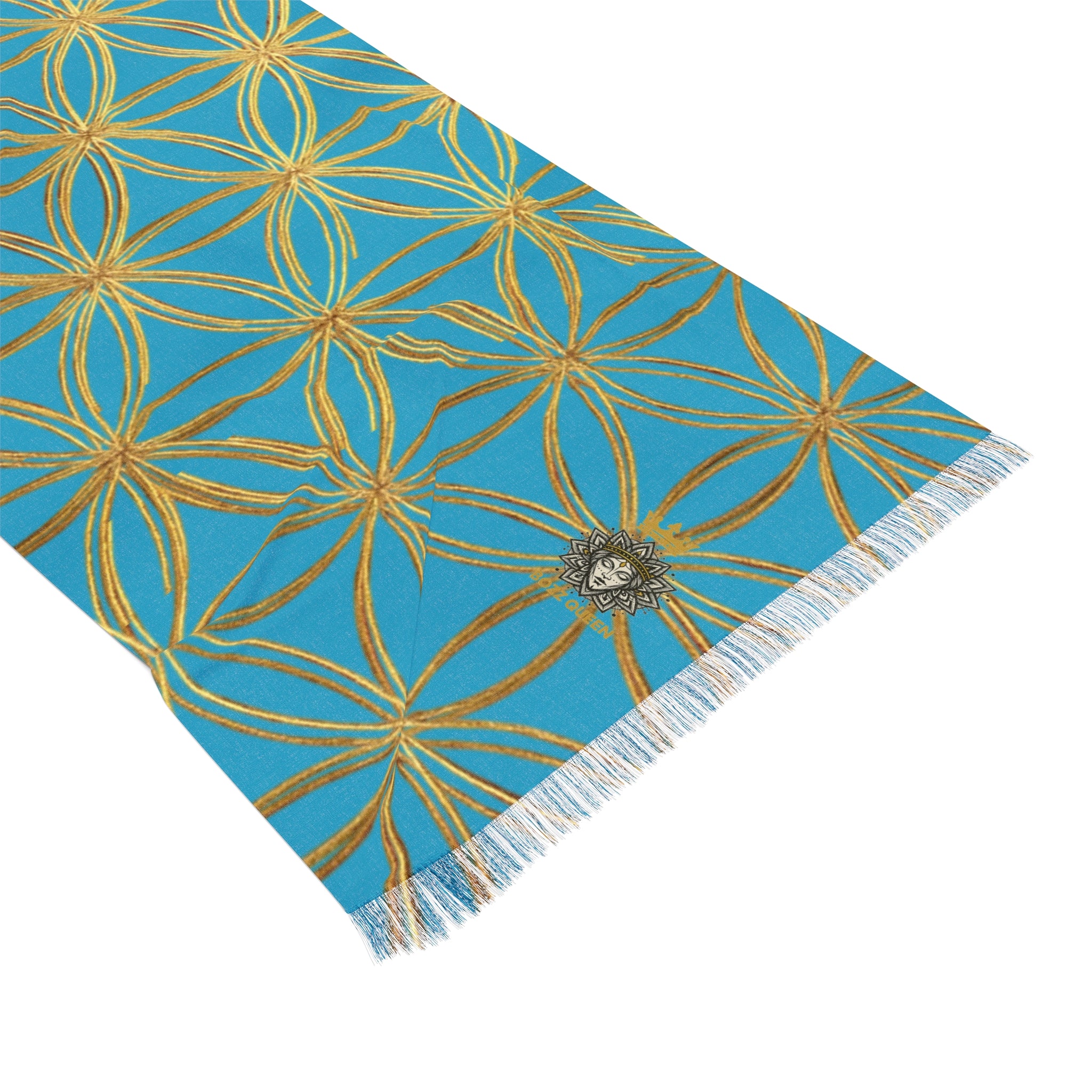 Turquoise & Gold Flower of Life Scarf - Geometric Pattern | Bozz Queen