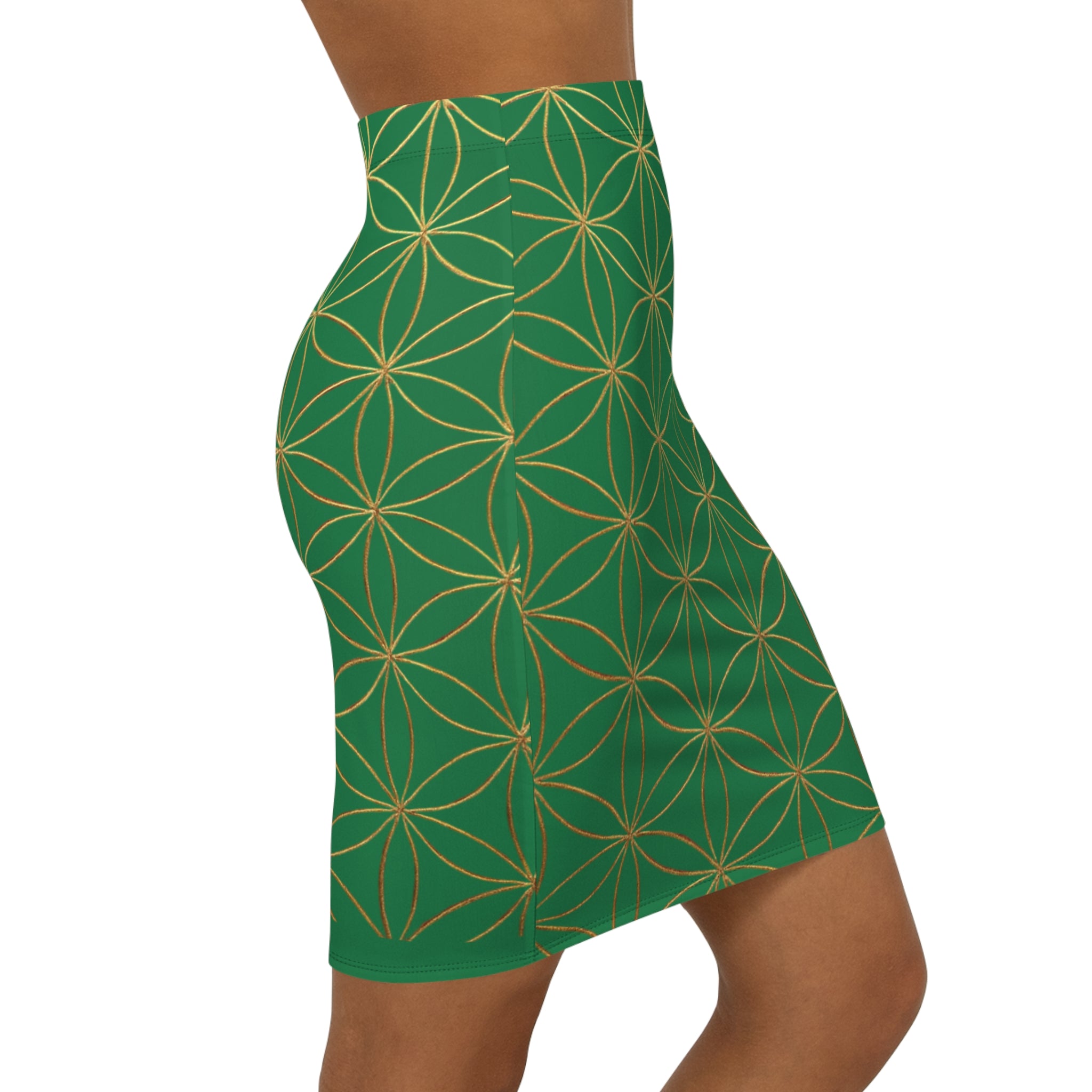 Dark Green Flower of Life Pencil Skirt - Women's Chic Office & Date Night Skirt