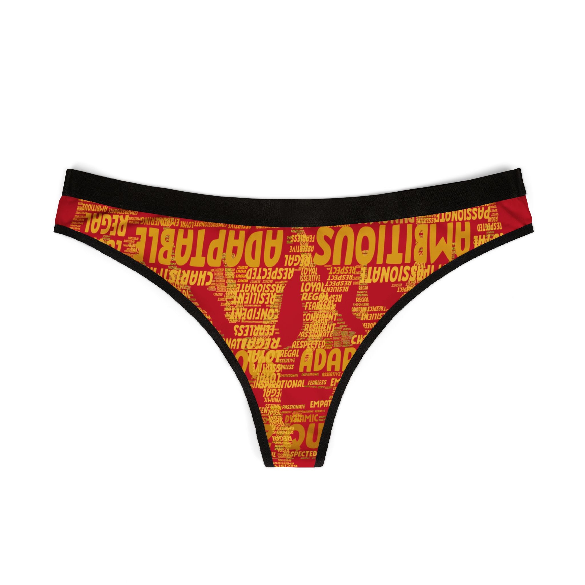 Women's Dark Red Yellow Thongs - Bold Statement Motivational Lingerie
