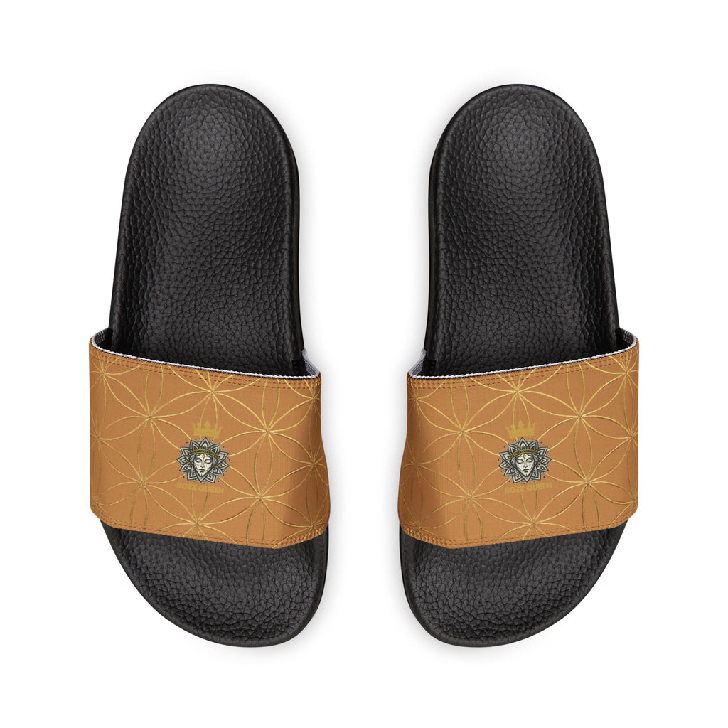 Bozz Queen Light Brown Flower of Life Women's Sandals - Removable Strap Beach Slides