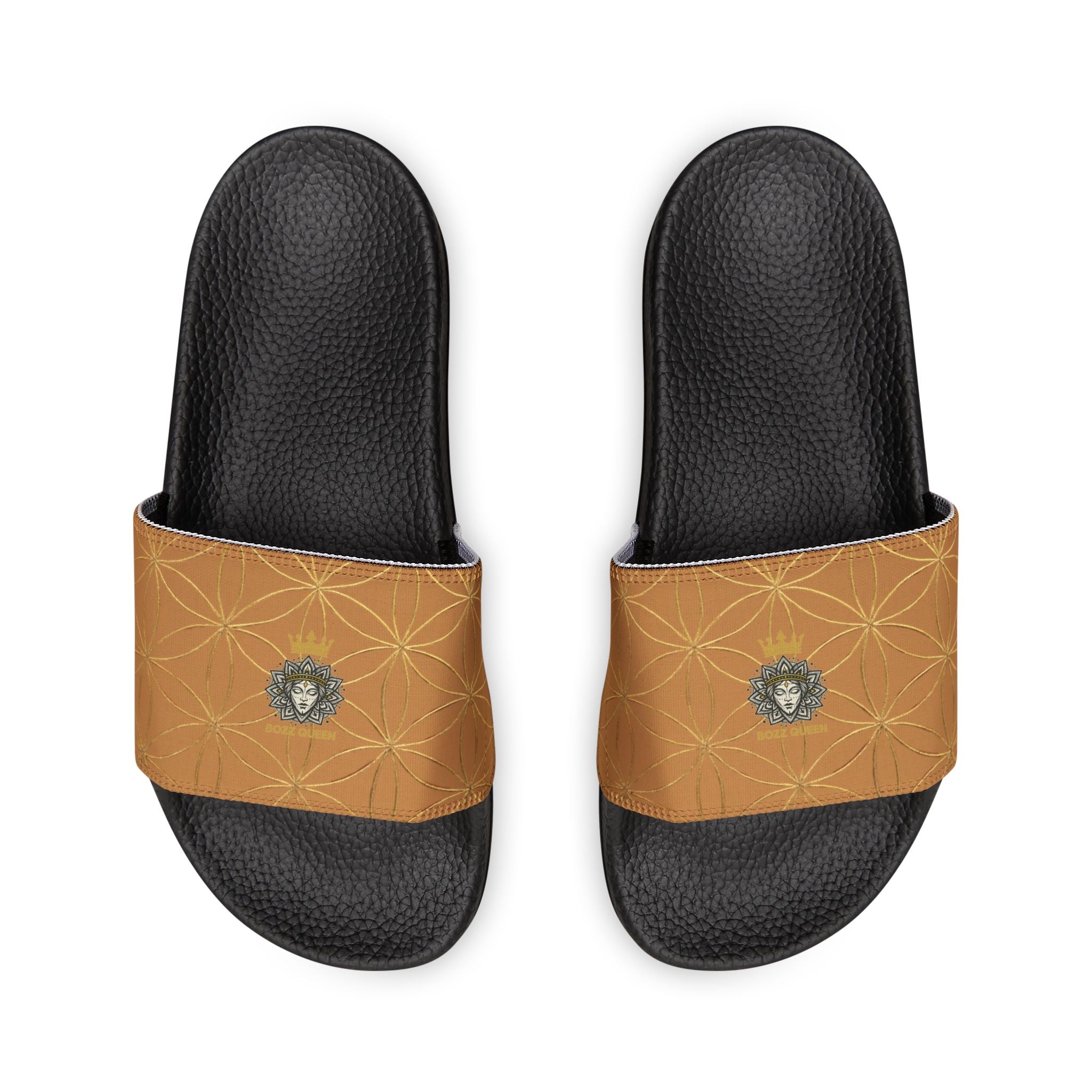 Bozz Queen Light Brown Flower of Life Women's Sandals - Removable Strap Beach Slides