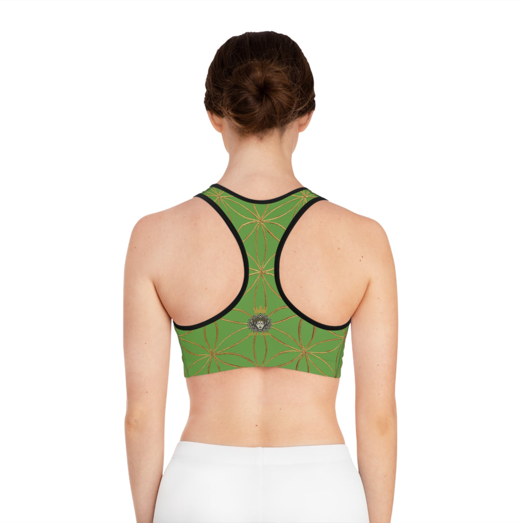 Bozz Queen Green & Gold Flower of Life Sports Bra - Yoga Workout Top