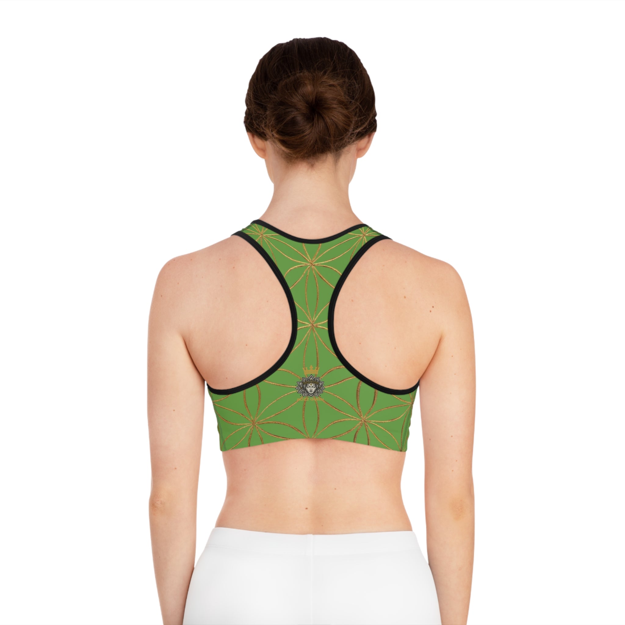 Bozz Queen Green & Gold Flower of Life Sports Bra - Yoga Workout Top