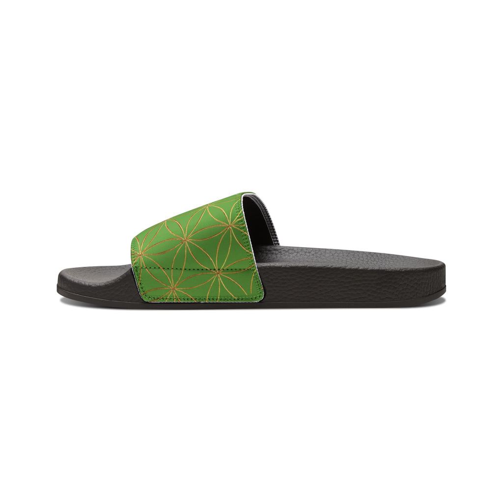 Bozz Queen Green Flower of Life Women's Sandals - Removable Strap Beach Slides