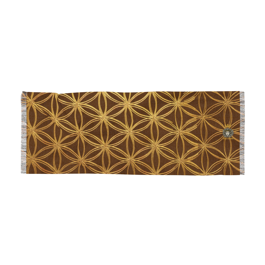 Brown & Gold Flower of Life Scarf - Geometric Pattern | Bozz Queen
