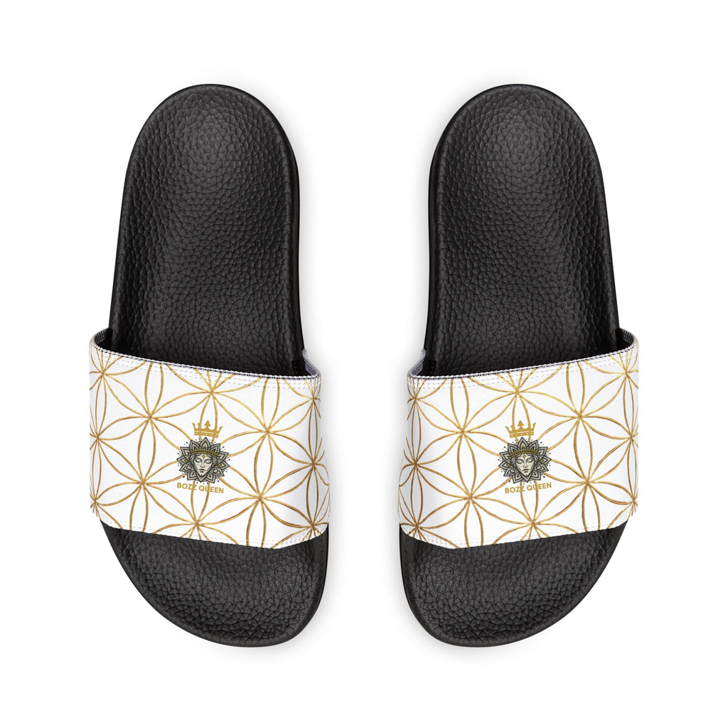Bozz Queen White Flower of Life Women's Sandals - Removable Strap Beach Slides