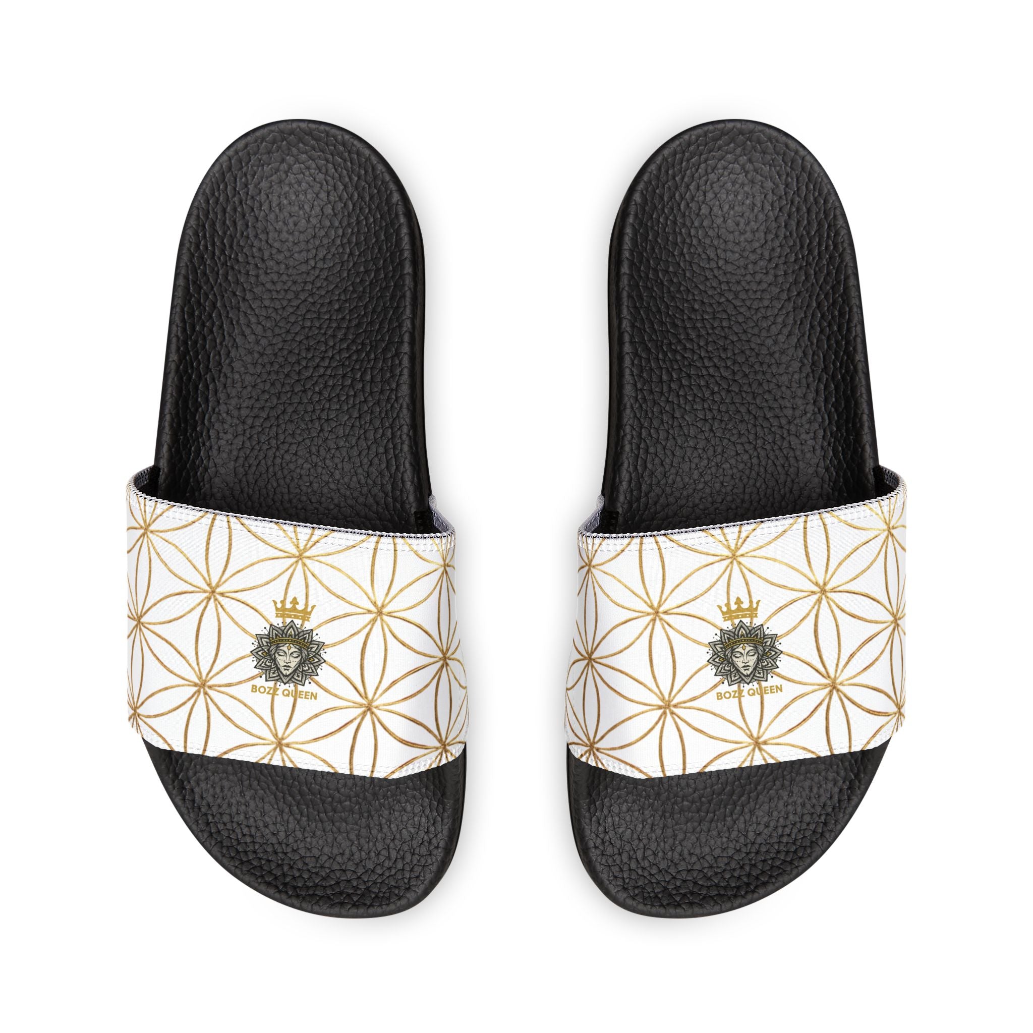 Bozz Queen White Flower of Life Women's Sandals - Removable Strap Beach Slides