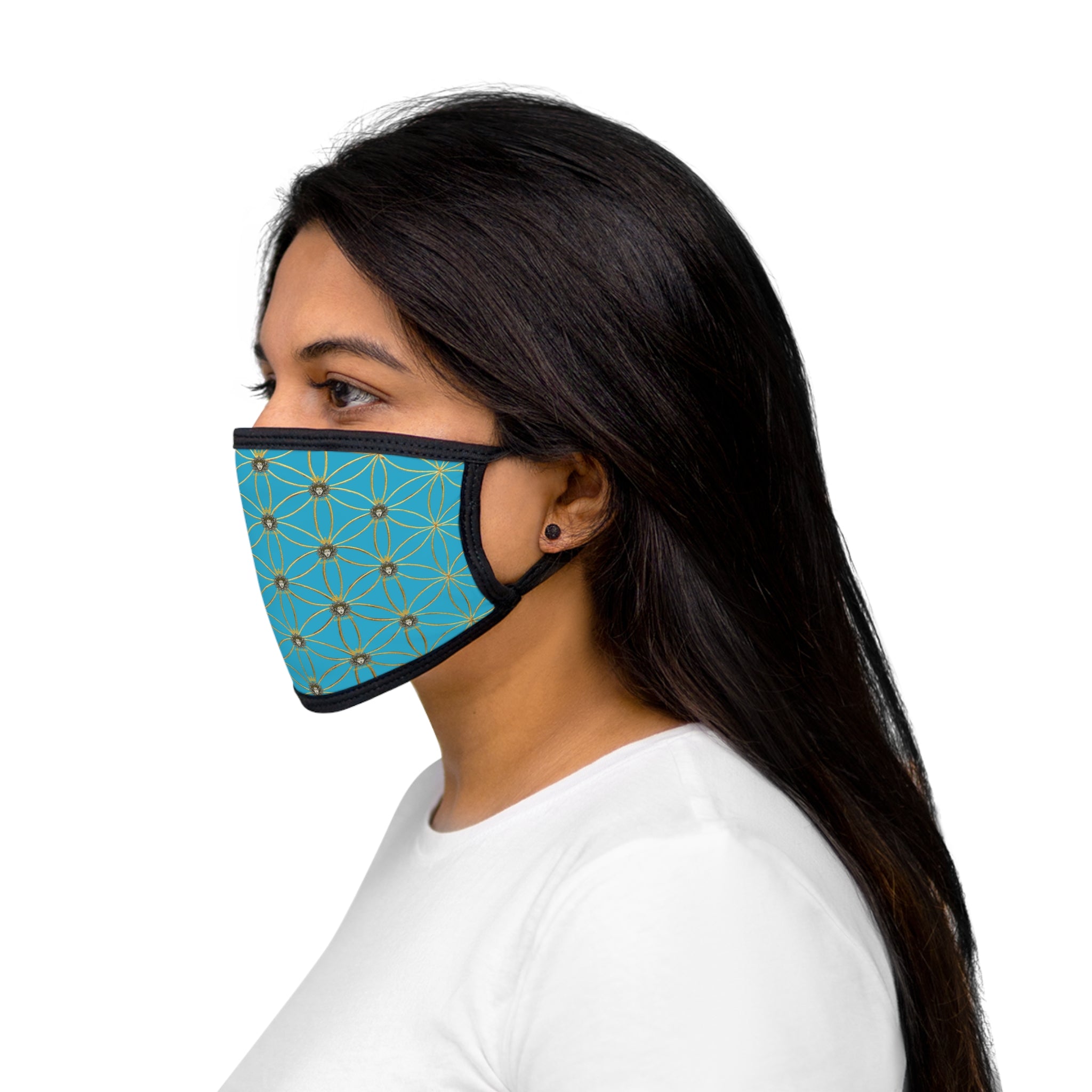 Bozz Queen Flower of Life Face Mask - Turquoise & Gold Stylish Breathable Cloth Mask