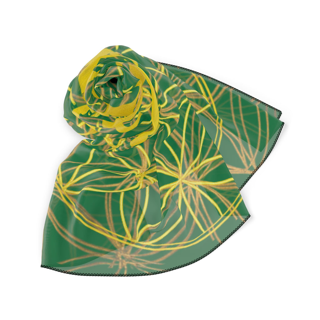 Bozz Queen Dark Green Poly Scarf - Vibrant Flower of Life Design for Stylish Women
