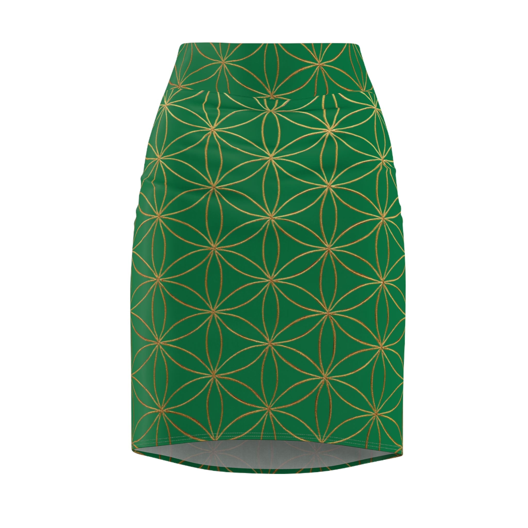 Dark Green Flower of Life Pencil Skirt - Women's Chic Office & Date Night Skirt