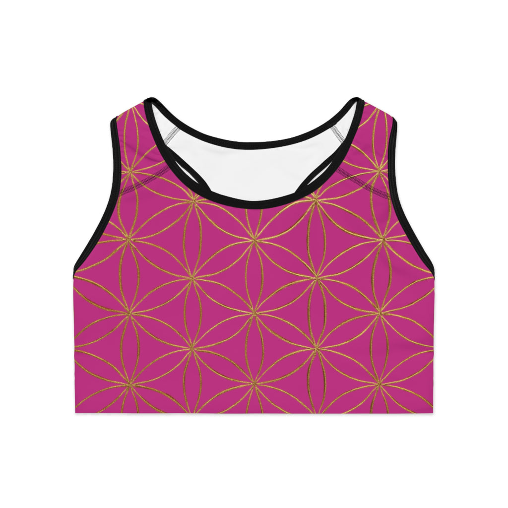 Bozz Queen Pink & Gold Flower of Life Sports Bra - Yoga Workout Top