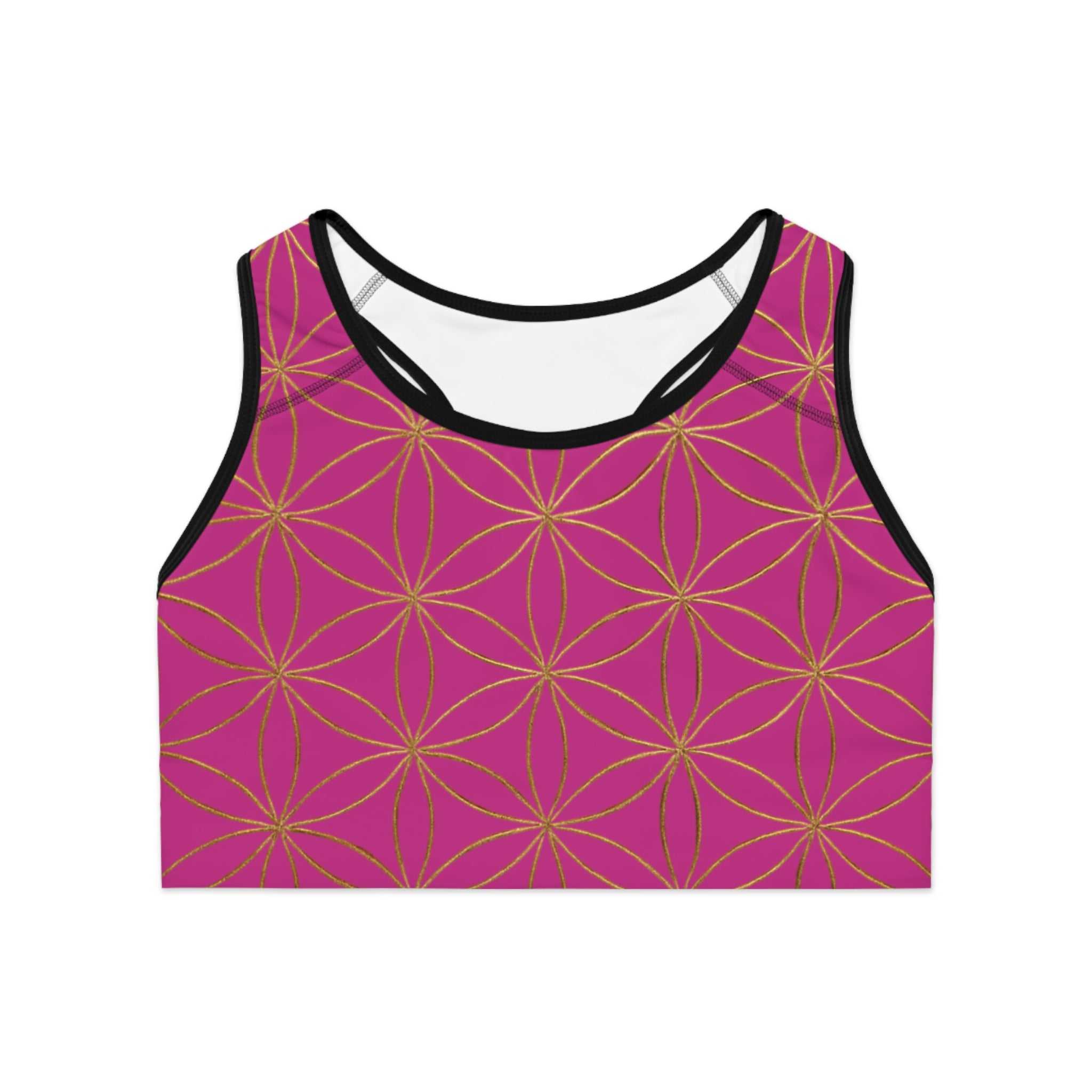 Bozz Queen Pink & Gold Flower of Life Sports Bra - Yoga Workout Top