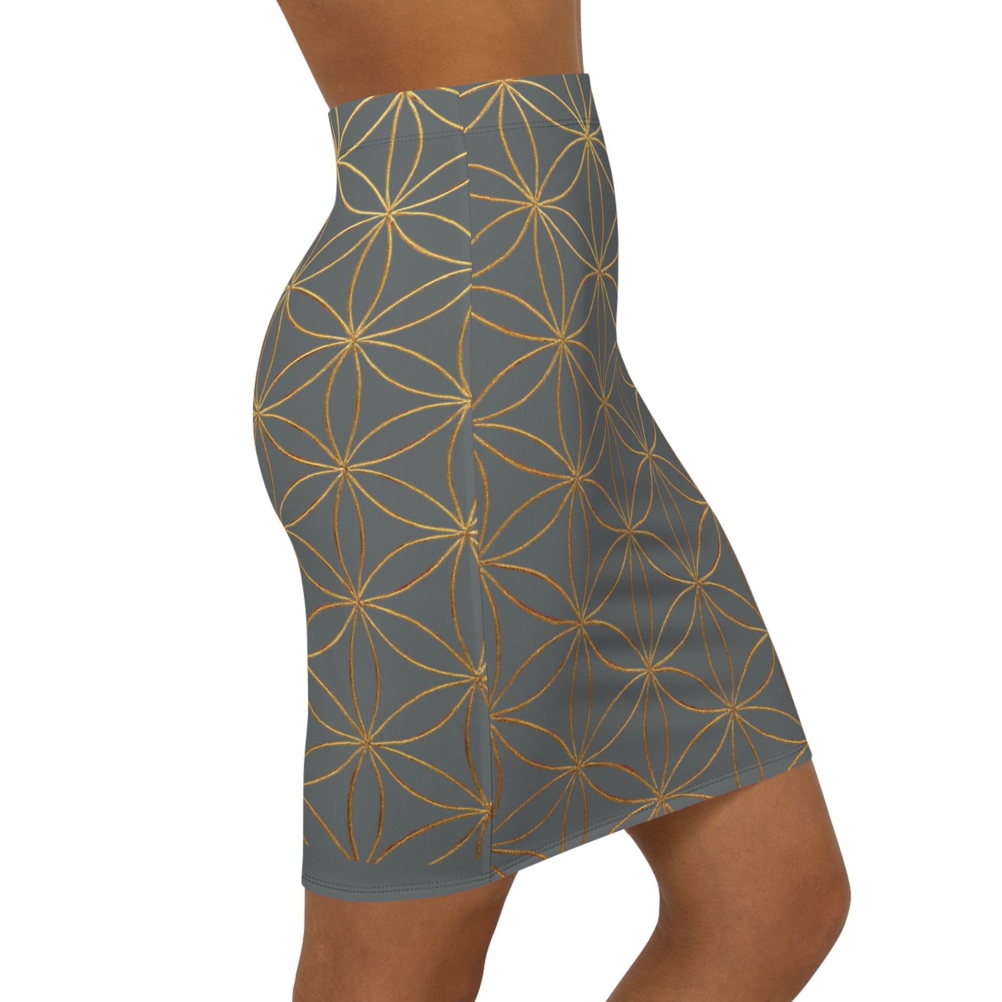 Dark Grey Flower of Life Pencil Skirt - Women's Chic Office & Date Night Skirt