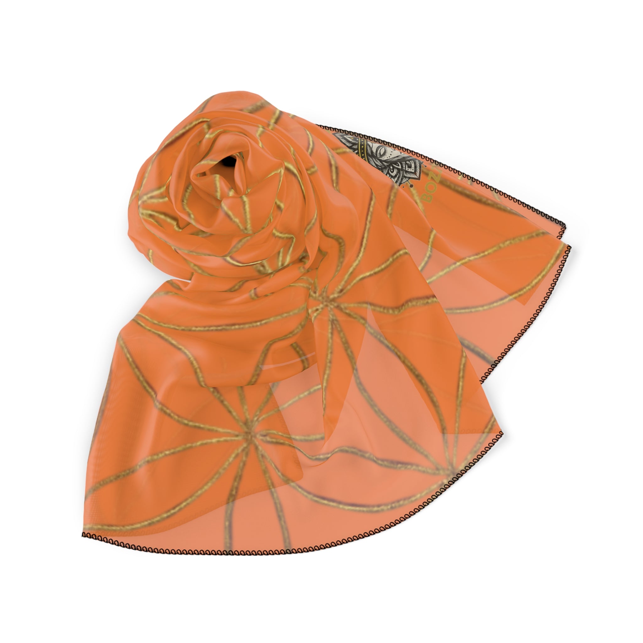 Bozz Queen Flower of Life Scarf - Light Orange & Gold Elegant Lightweight Poly Scarf