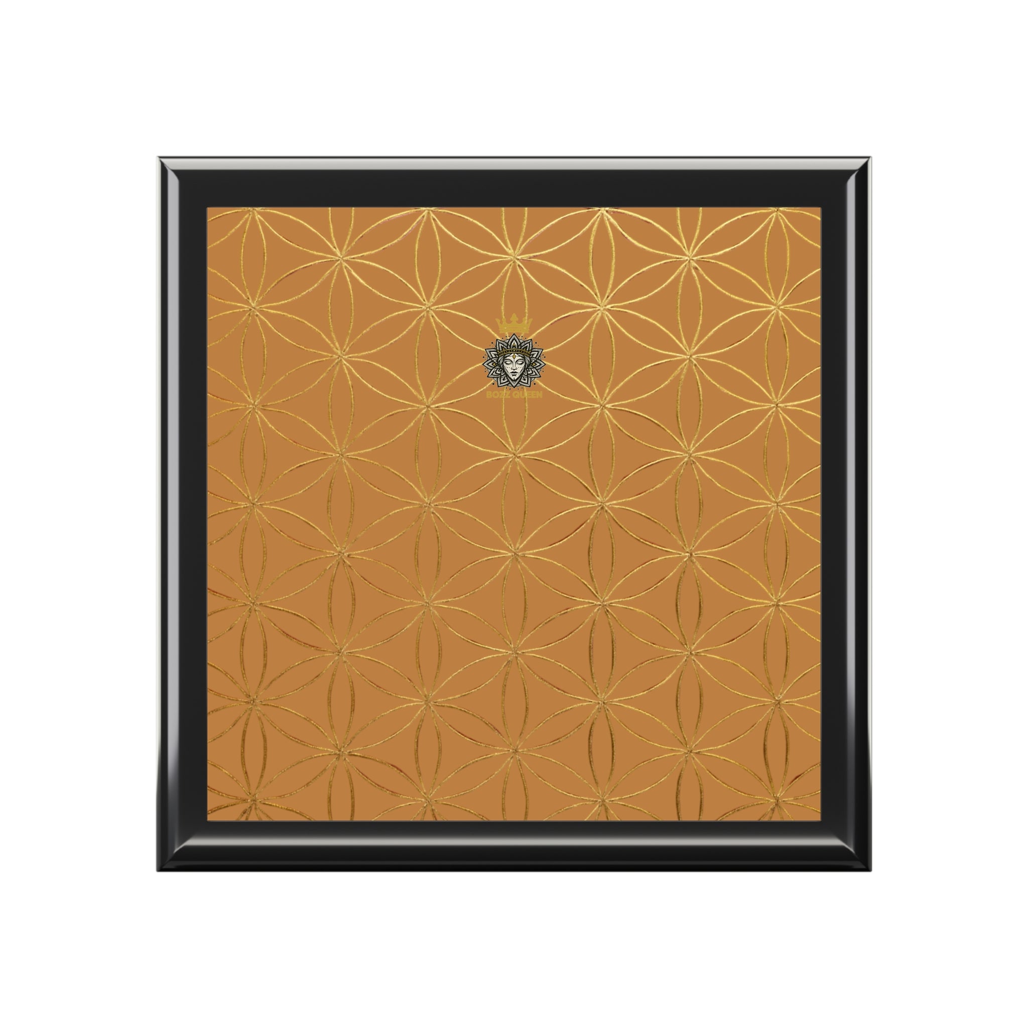 Flower of Life Jewelry Box - Light Brown & Gold Elegant Keepsake Organizer