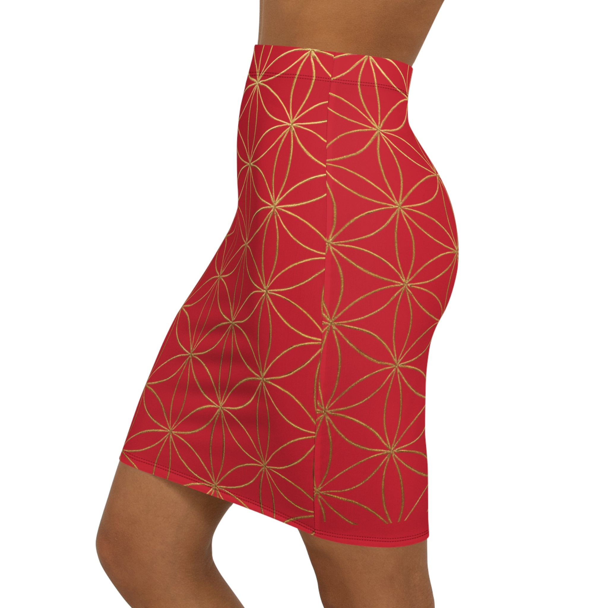 Dark Red Flower of Life Pencil Skirt - Women's Chic Office & Date Night Skirt