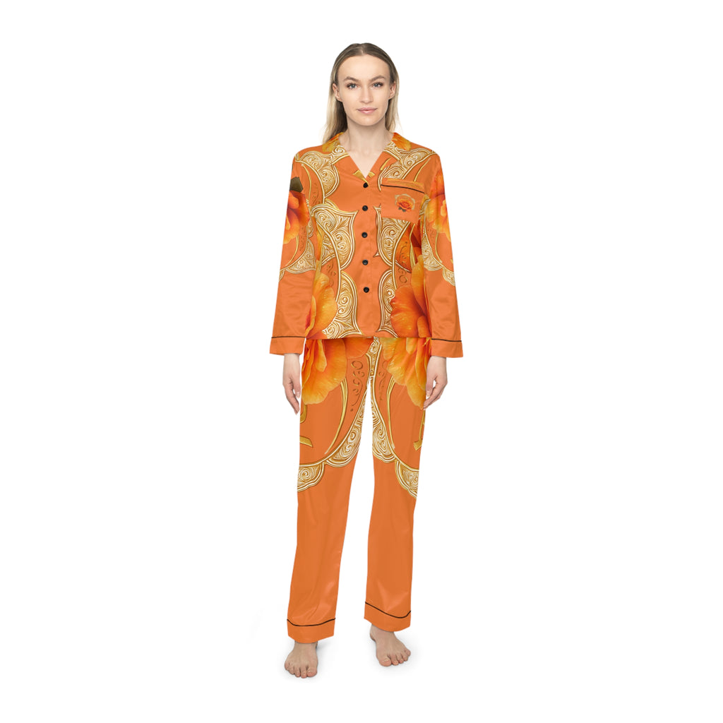 Sacral Chakra Floral Satin Pajamas Set - Luxurious Women's Sleepwear Gift