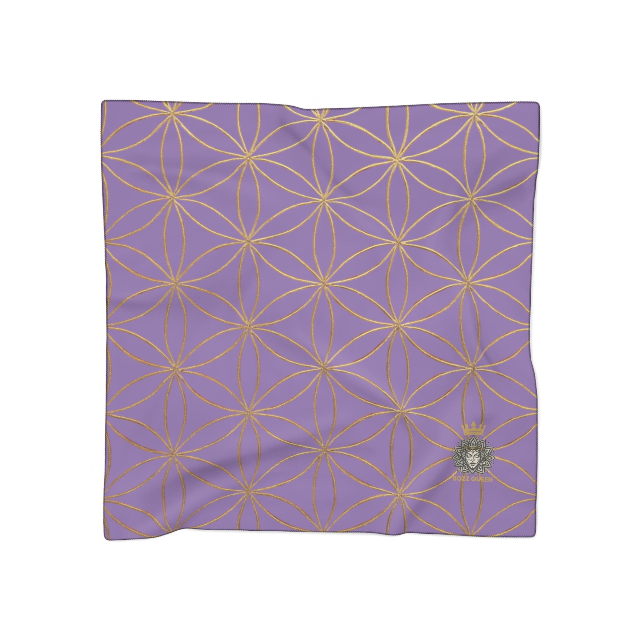 Bozz Queen Flower of Life Scarf - Light Purple & Gold Elegant Lightweight Poly Scarf
