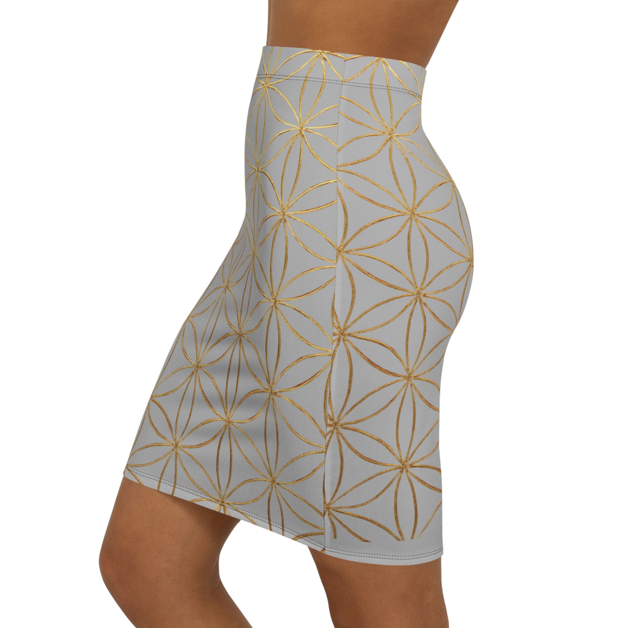 Light Grey Flower of Life Pencil Skirt - Women's Chic Office & Date Night Skirt