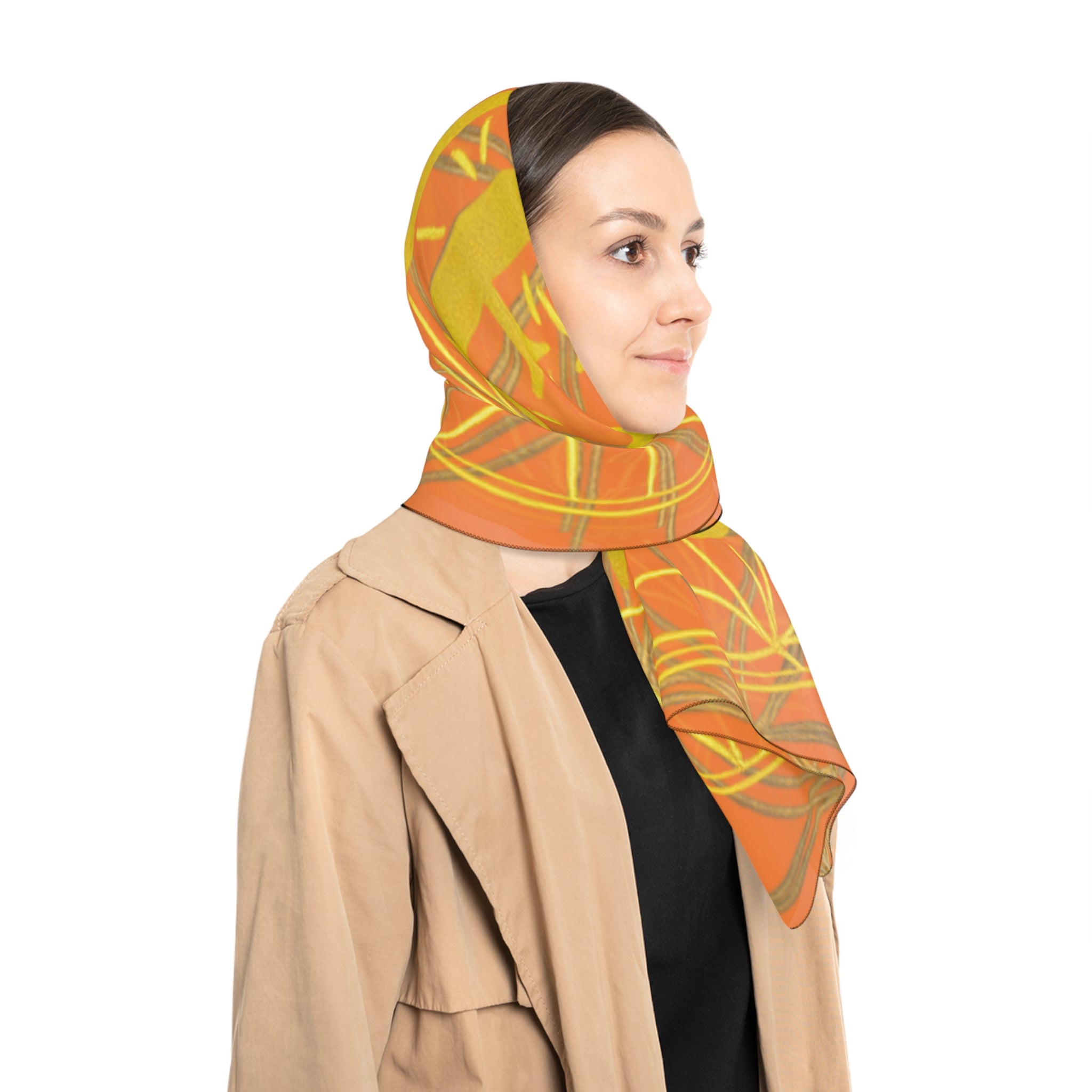 Bozz Queen Light Orange Poly Scarf - Vibrant Flower of Life Design for Stylish Women