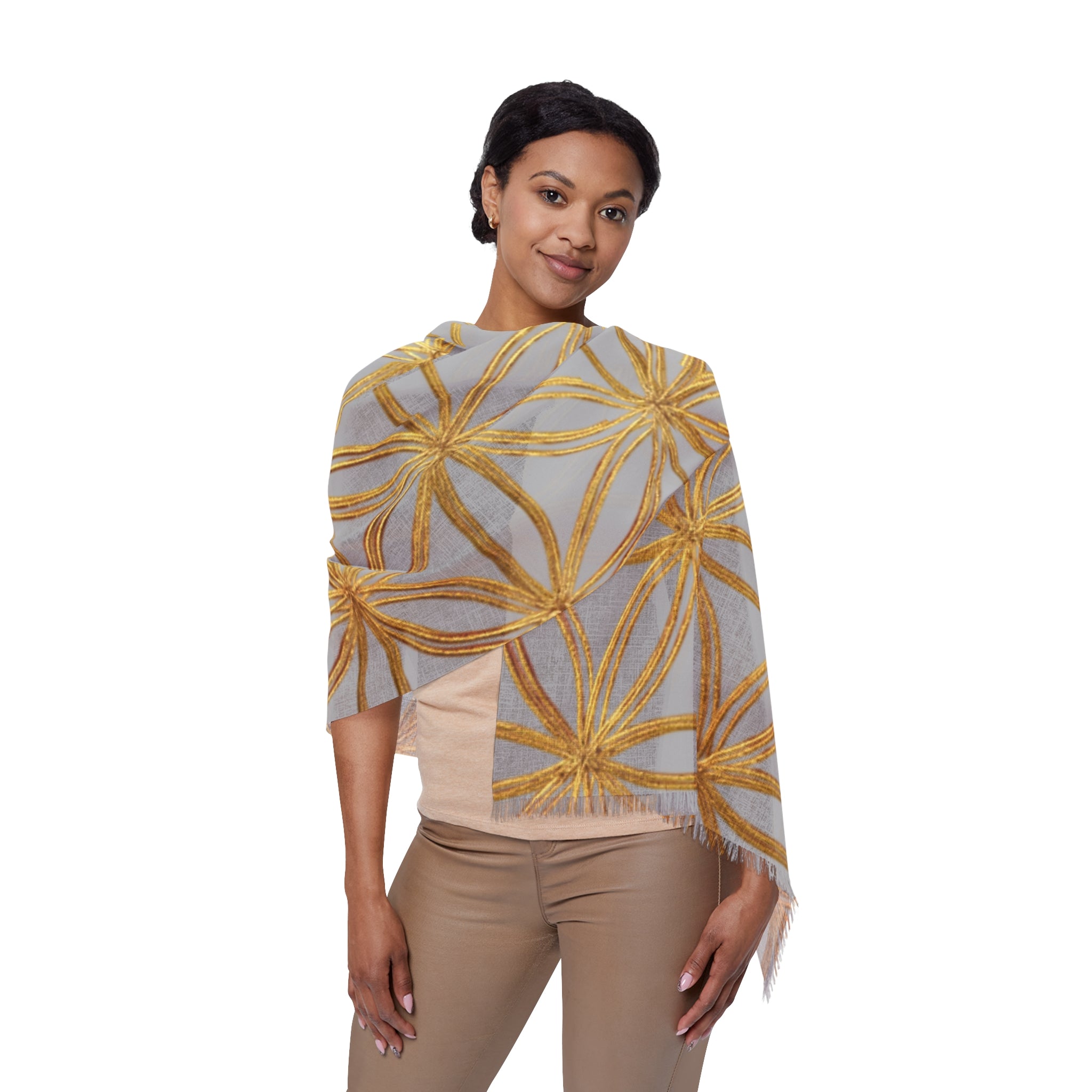 Light Grey & Gold Flower of Life Scarf - Geometric Pattern | Bozz Queen