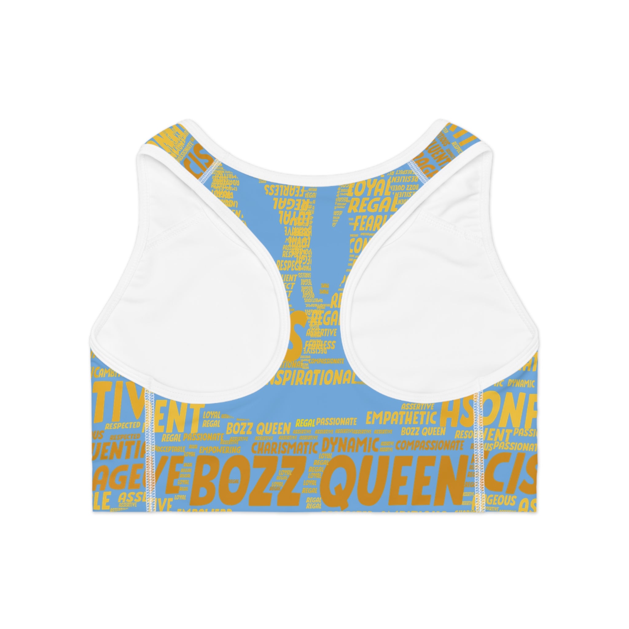 Empowered Words Sports Bra - Bozz Queen Origin Collection | Light Blue & Yellow