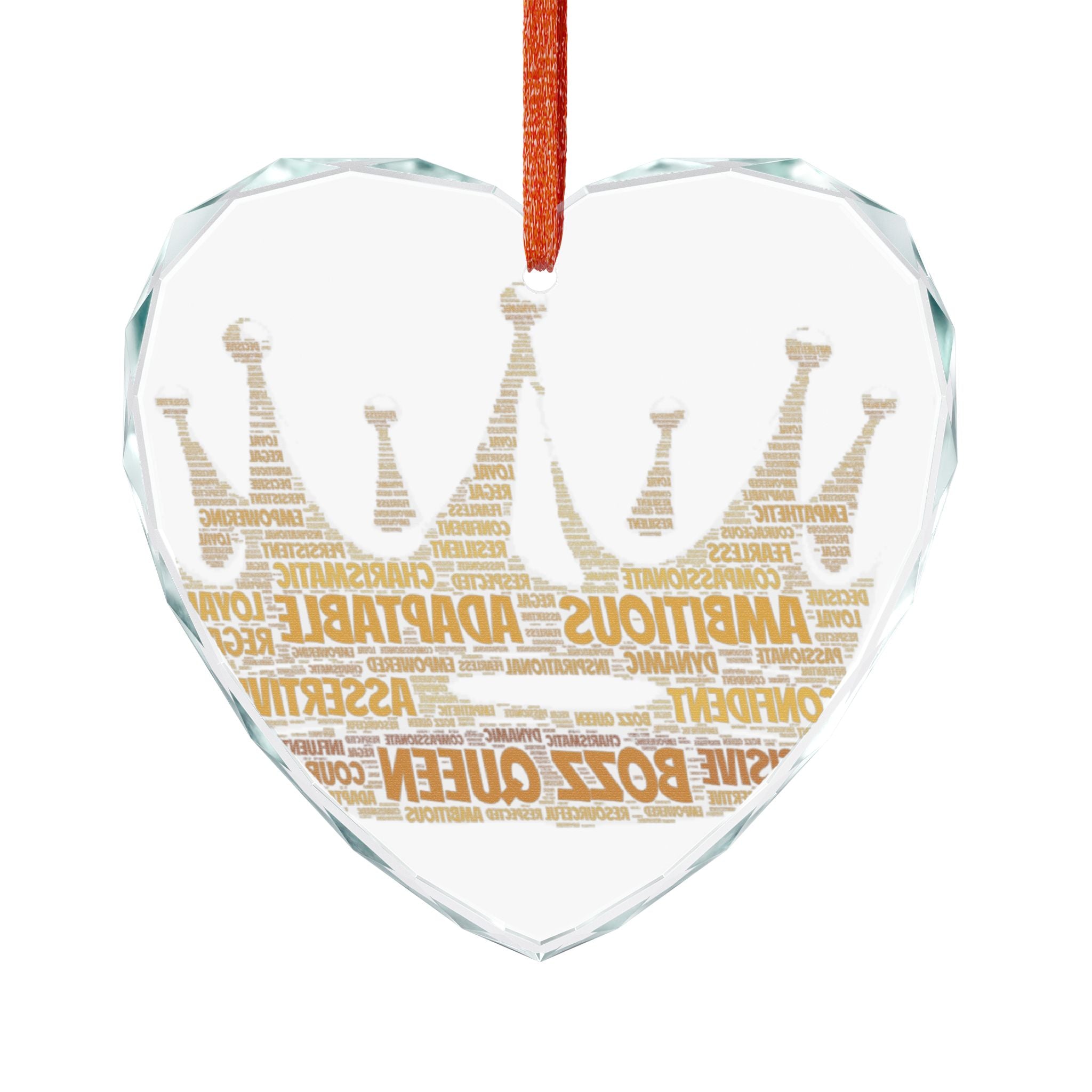 Crystal Glass Ornament, Boss Queen Heart Ornament, Affordable Gift for Her, Motivational Decor, Unique Wedding or Birthday Gift