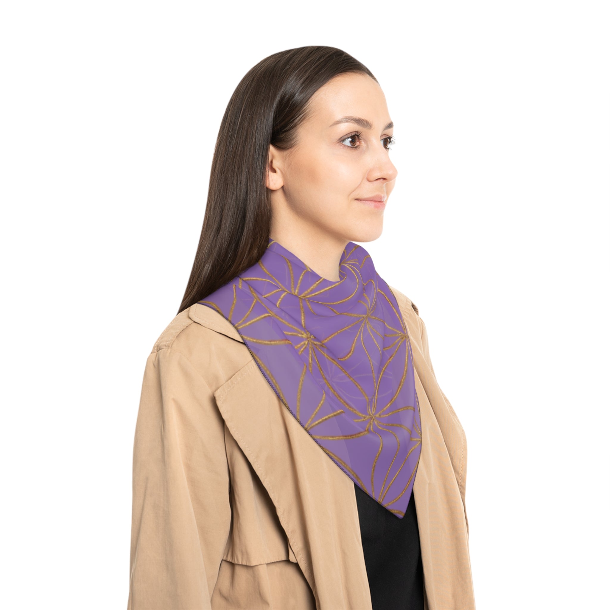 Bozz Queen Flower of Life Scarf - Light Purple & Gold Elegant Lightweight Poly Scarf