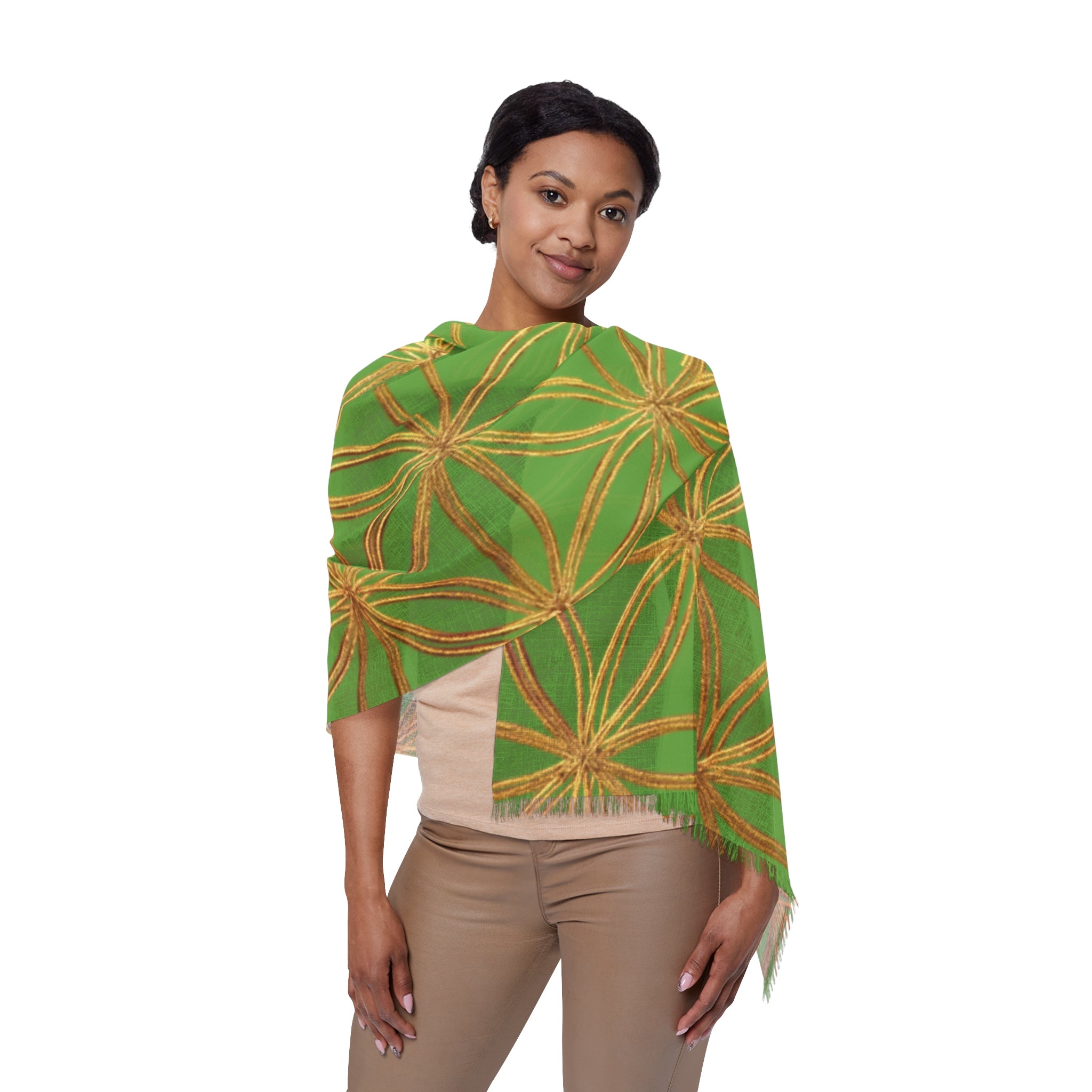 Green & Gold Flower of Life Scarf - Geometric Pattern | Bozz Queen