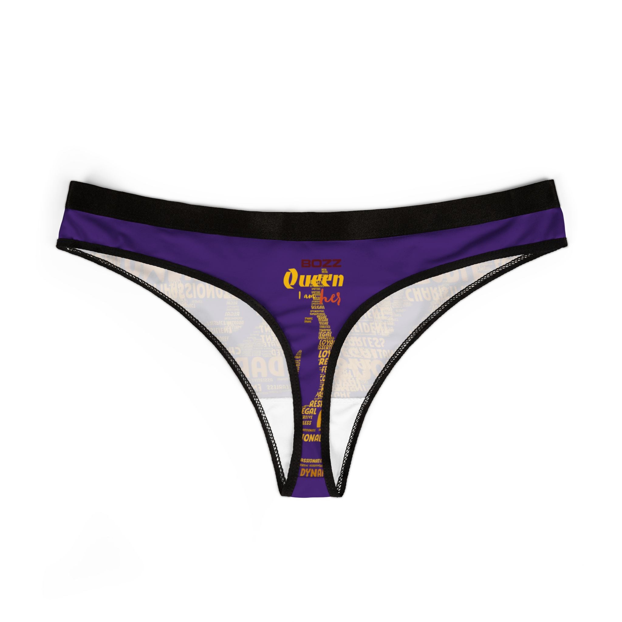 Women's Dark Purple Yellow Thongs - Bold Statement Motivational Lingerie