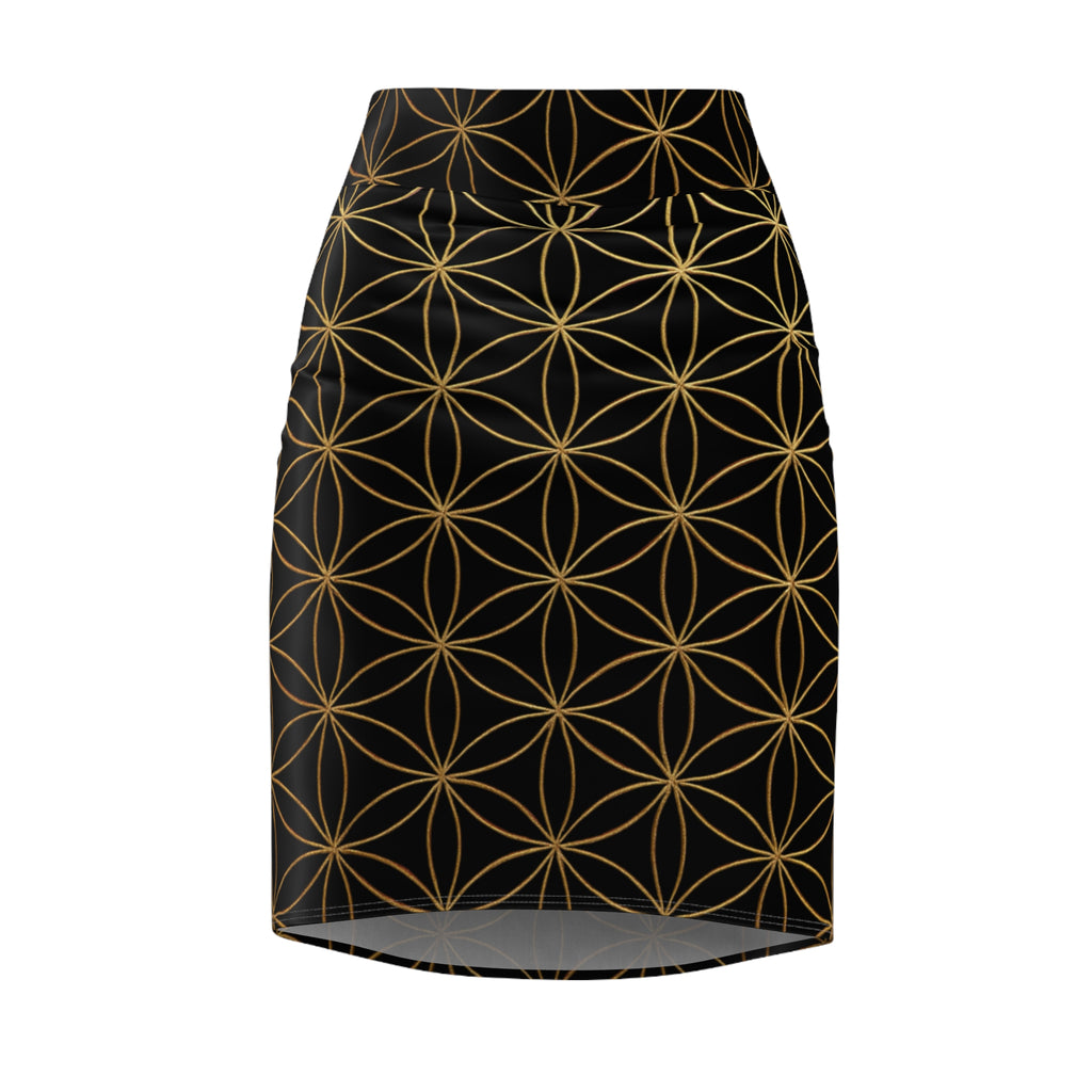 Black Flower of Life Pencil Skirt - Women's Chic Office & Date Night Skirt