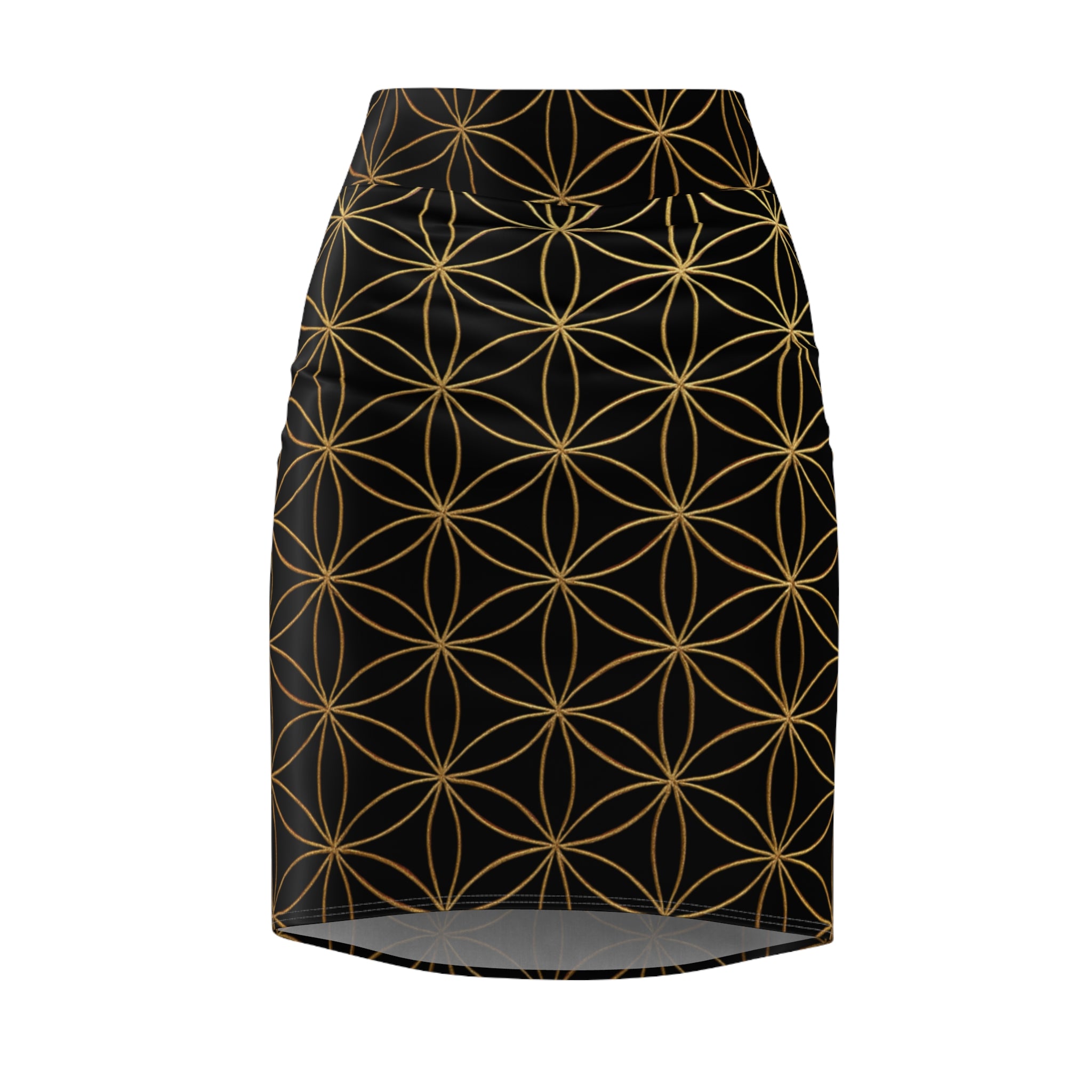 Black Flower of Life Pencil Skirt - Women's Chic Office & Date Night Skirt