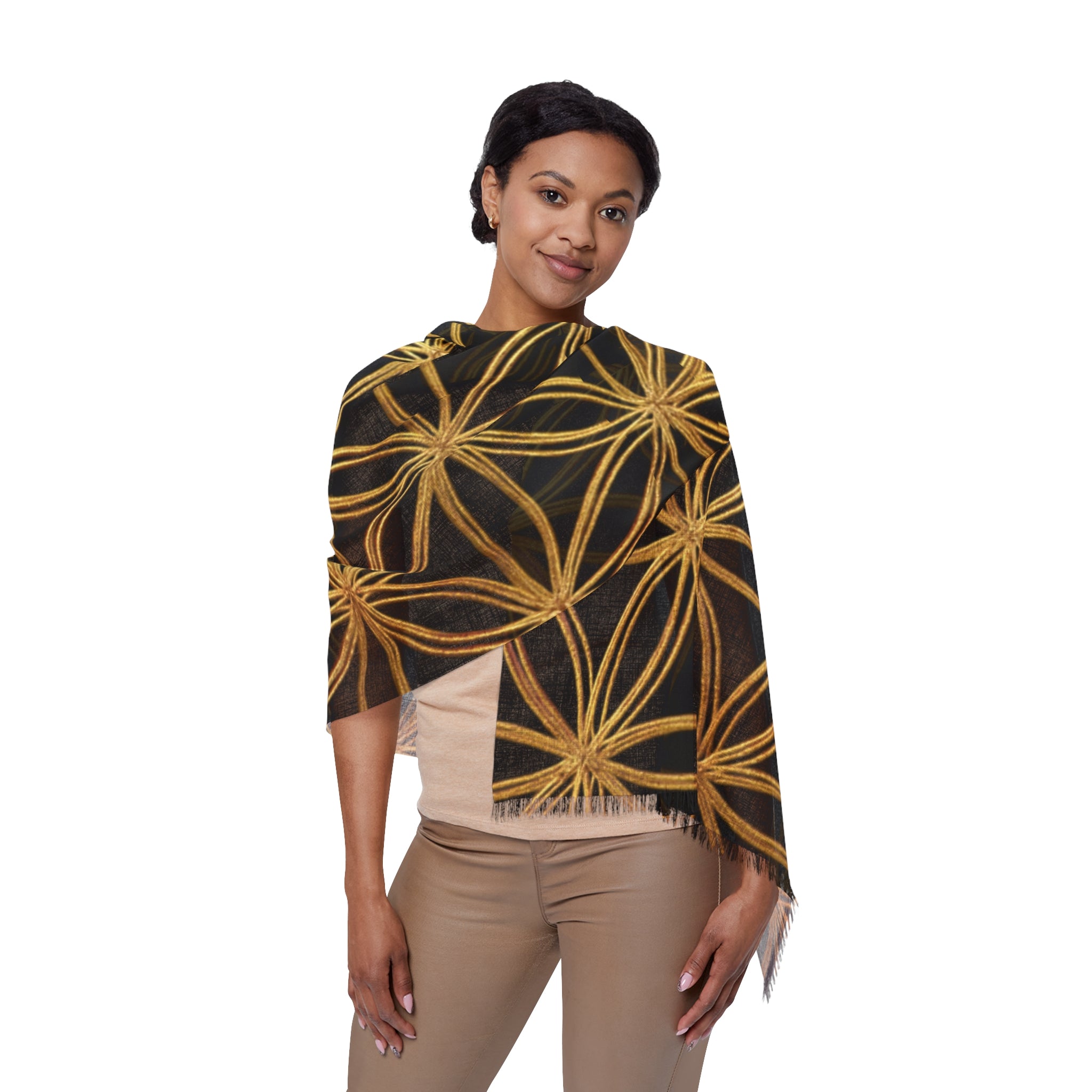 Black & Gold Flower of Life Scarf - Geometric Pattern | Bozz Queen