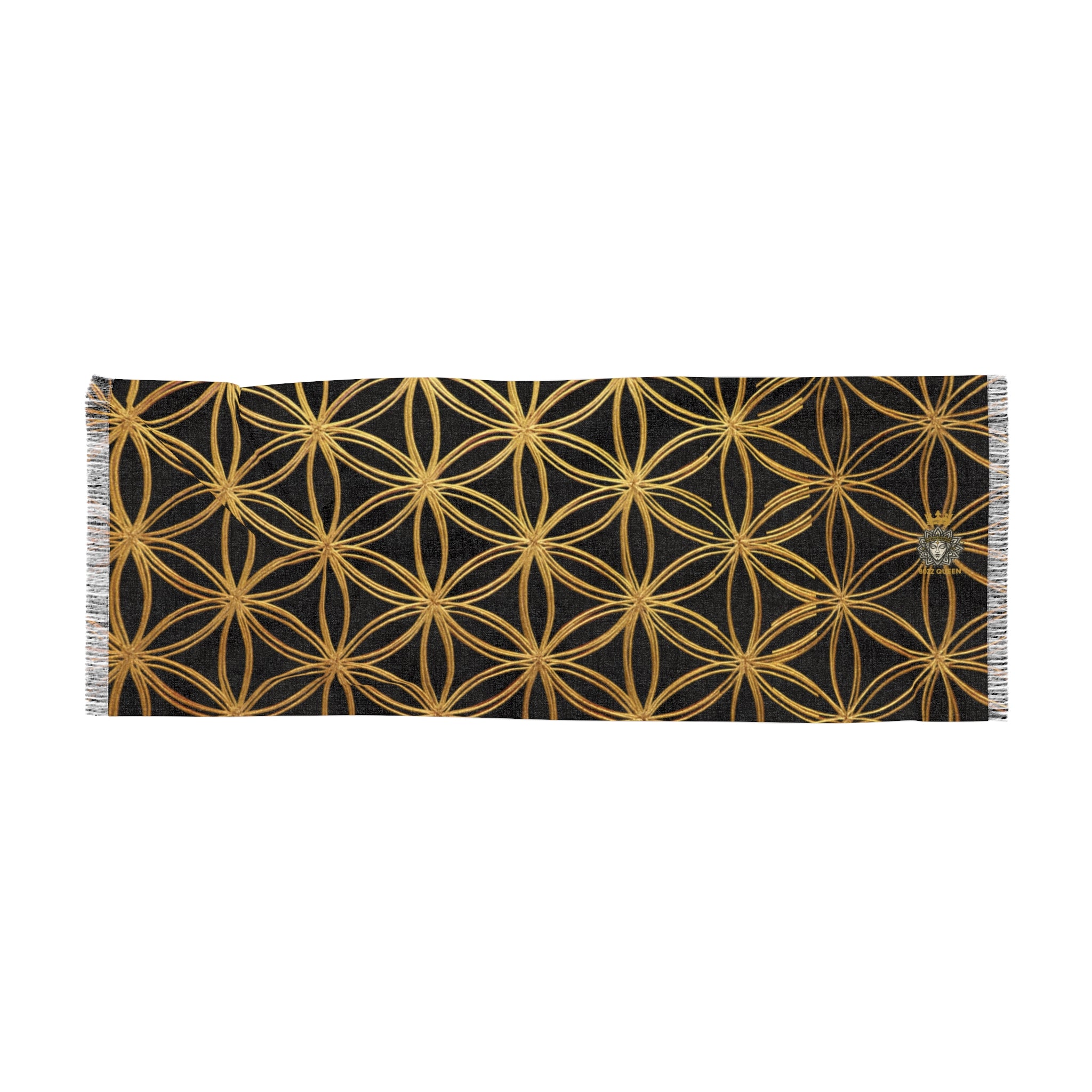 Black & Gold Flower of Life Scarf - Geometric Pattern | Bozz Queen