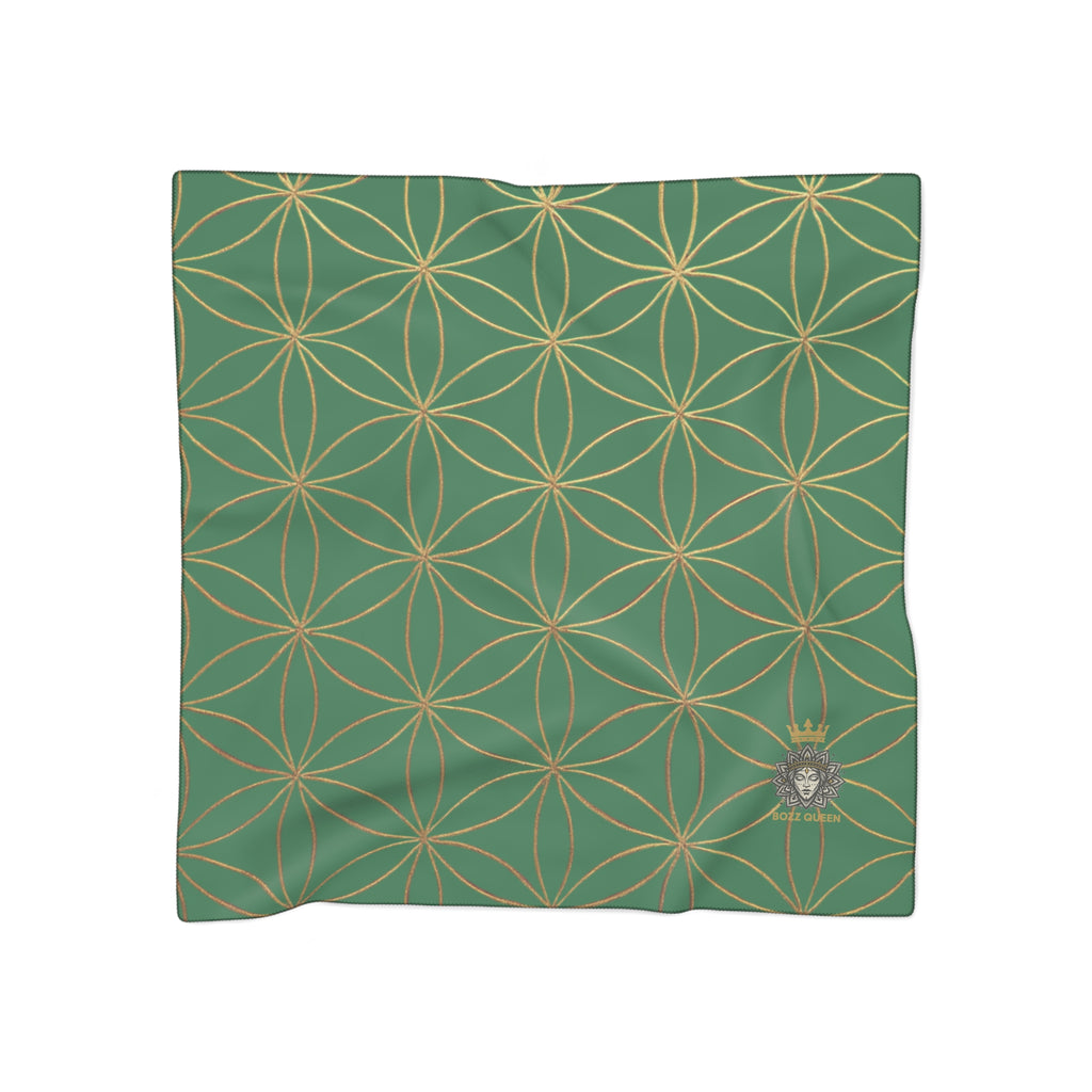 Bozz Queen Flower of Life Scarf - Dark Green & Gold Elegant Lightweight Poly Scarf