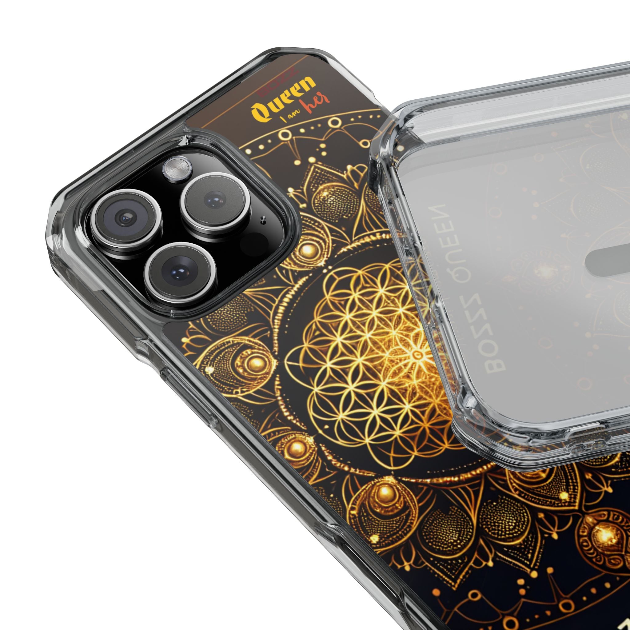 Magnetic Phone Case with Spiritual Mandala Design, Bozz Queen, Durable Clear Impact Case, Unique Gift for Spiritual Seekers, Phone Accessory