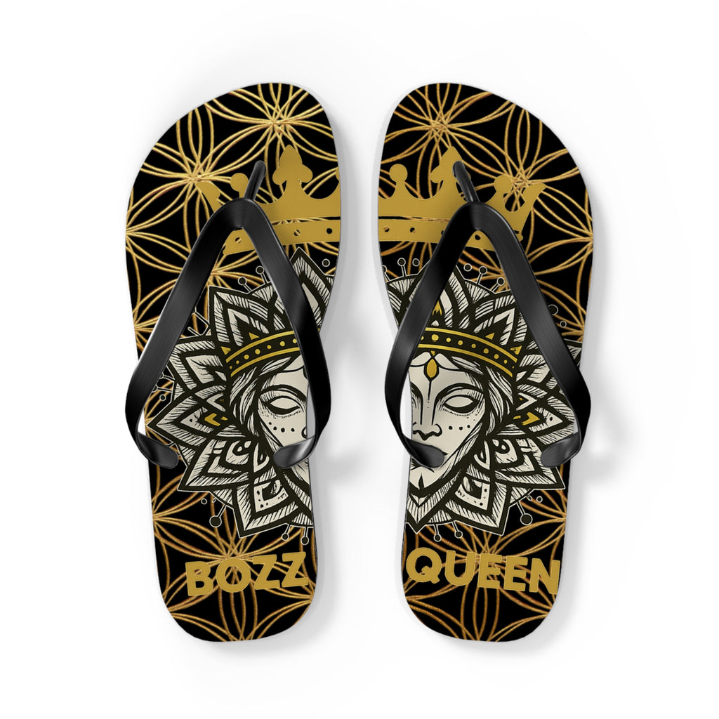Flower of Life Flip Flops - Black & Gold Beach Sandals | Bozz Queen Lineage Collection