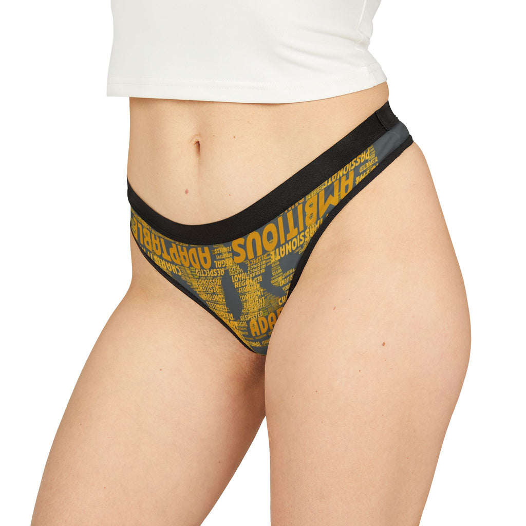 Women's Dark Gray Yellow Thongs - Bold Statement Motivational Lingerie