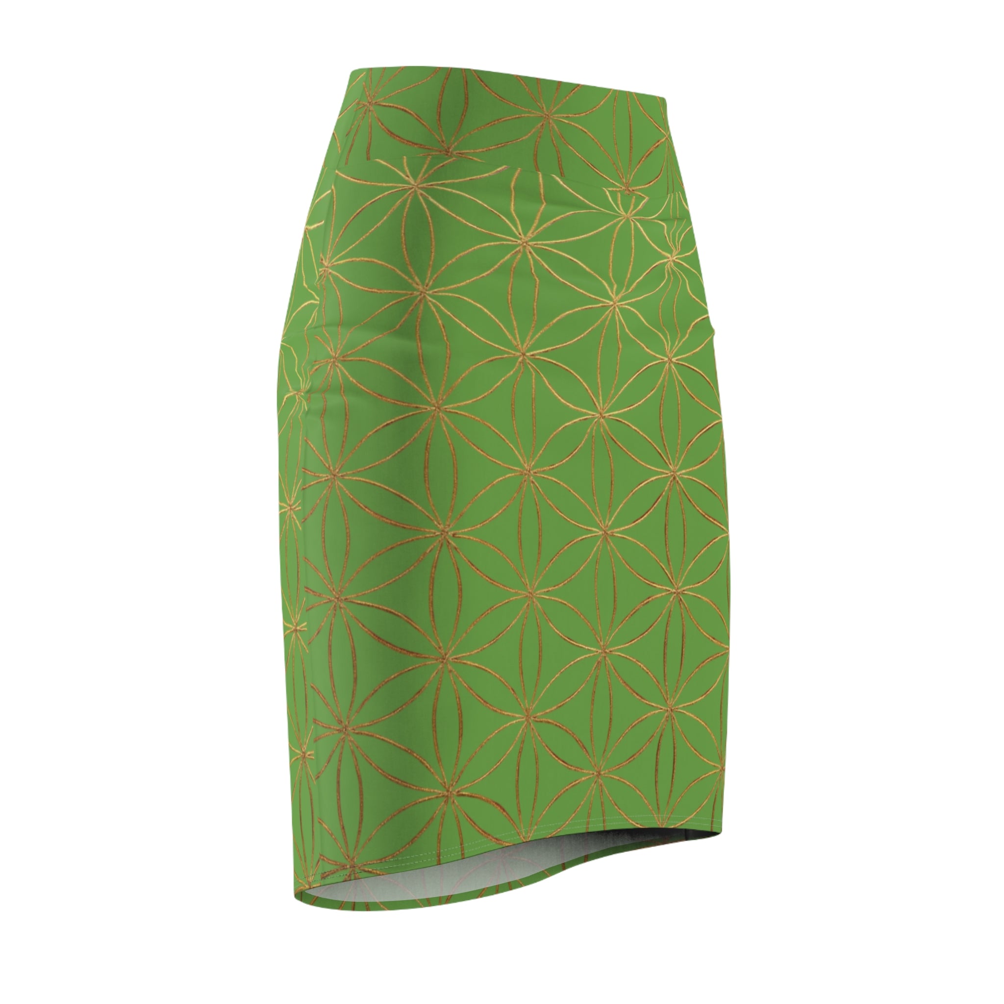 Green Flower of Life Pencil Skirt - Women's Chic Office & Date Night Skirt