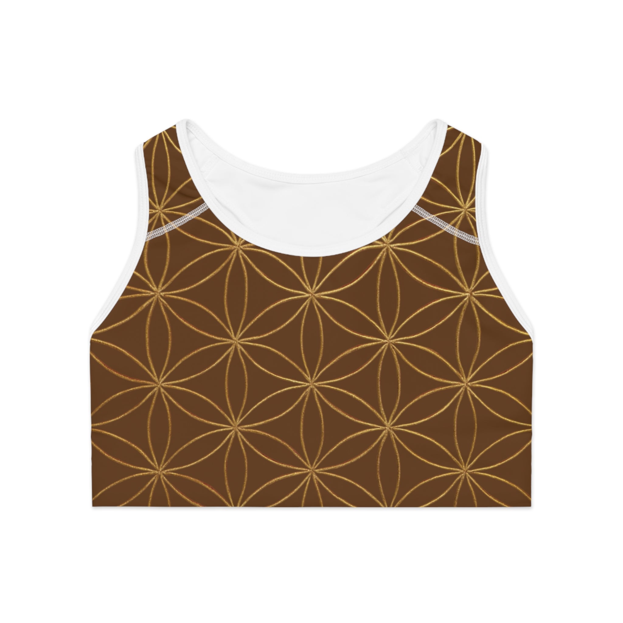 Bozz Queen Brown & Gold Flower of Life Sports Bra - Yoga Workout Top