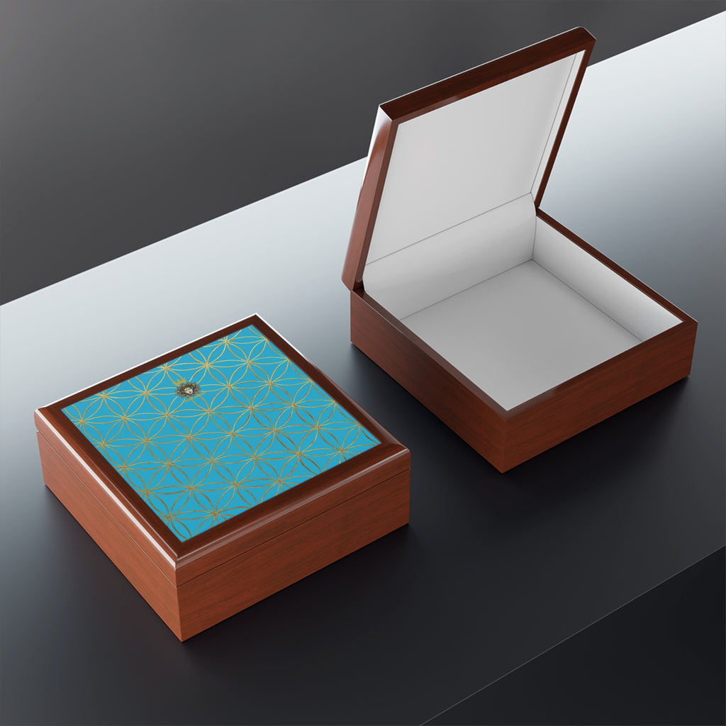Flower of Life Jewelry Box - Turquoise Elegant Keepsake Organizer
